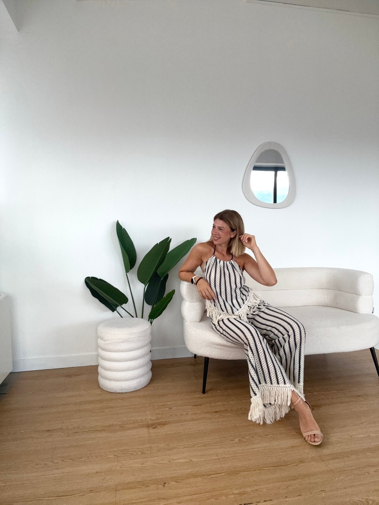 Pantaloni crochet a righe con frange completo Paros - G.Glamour