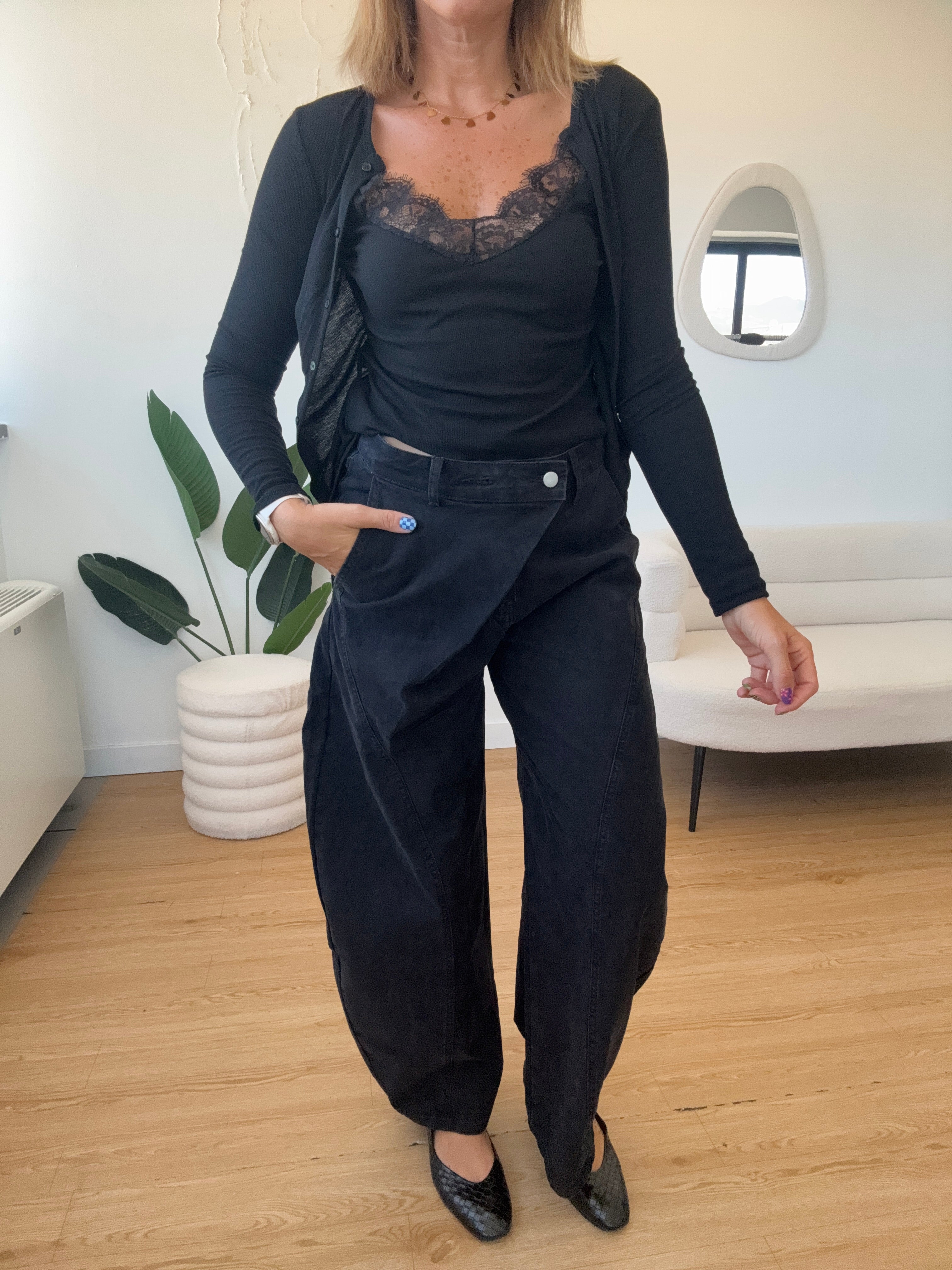 Cardigan con canotta in pizzo
