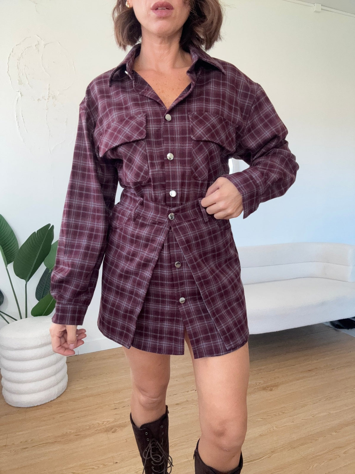 Completo a quadri maxi camicia e gonna a cintura - GGlam