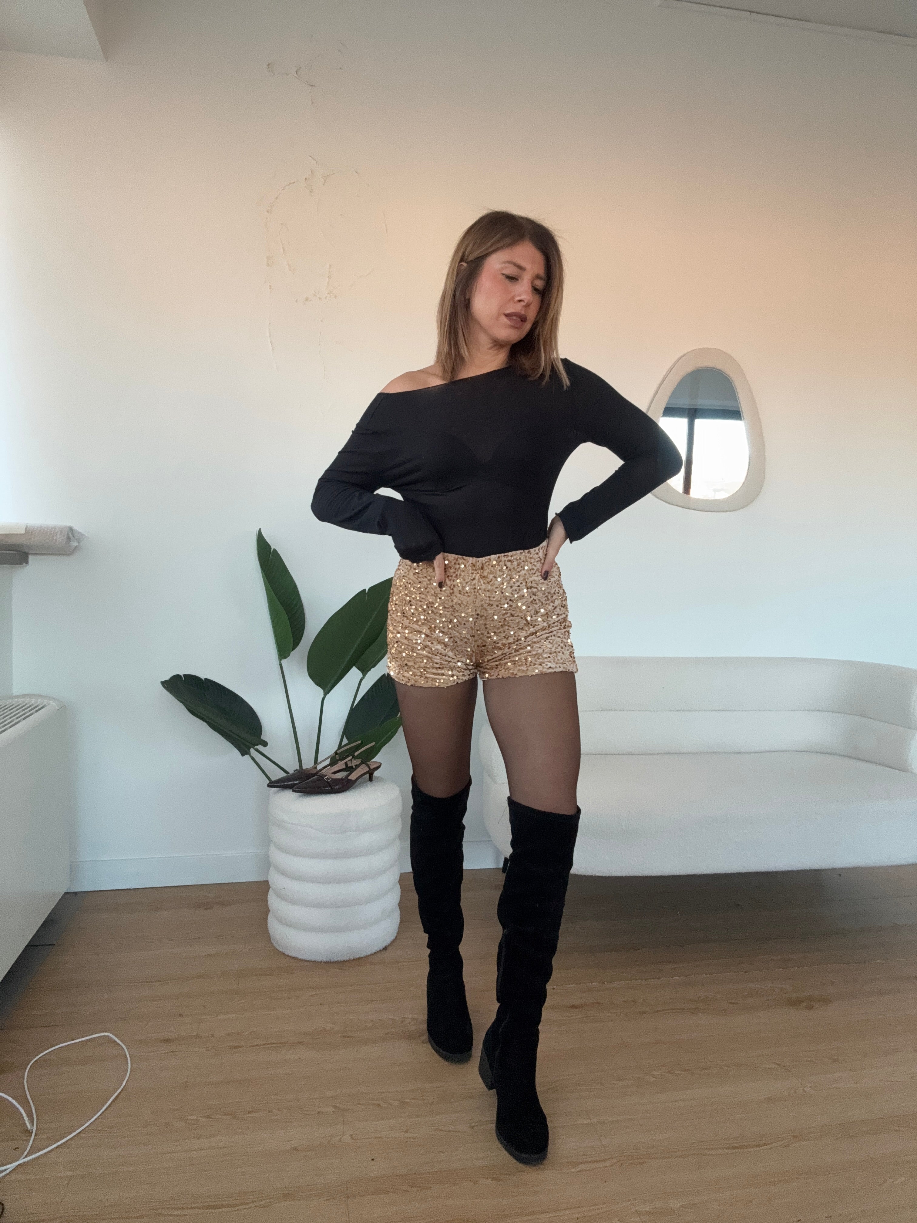 Shorts paillettes e velluto