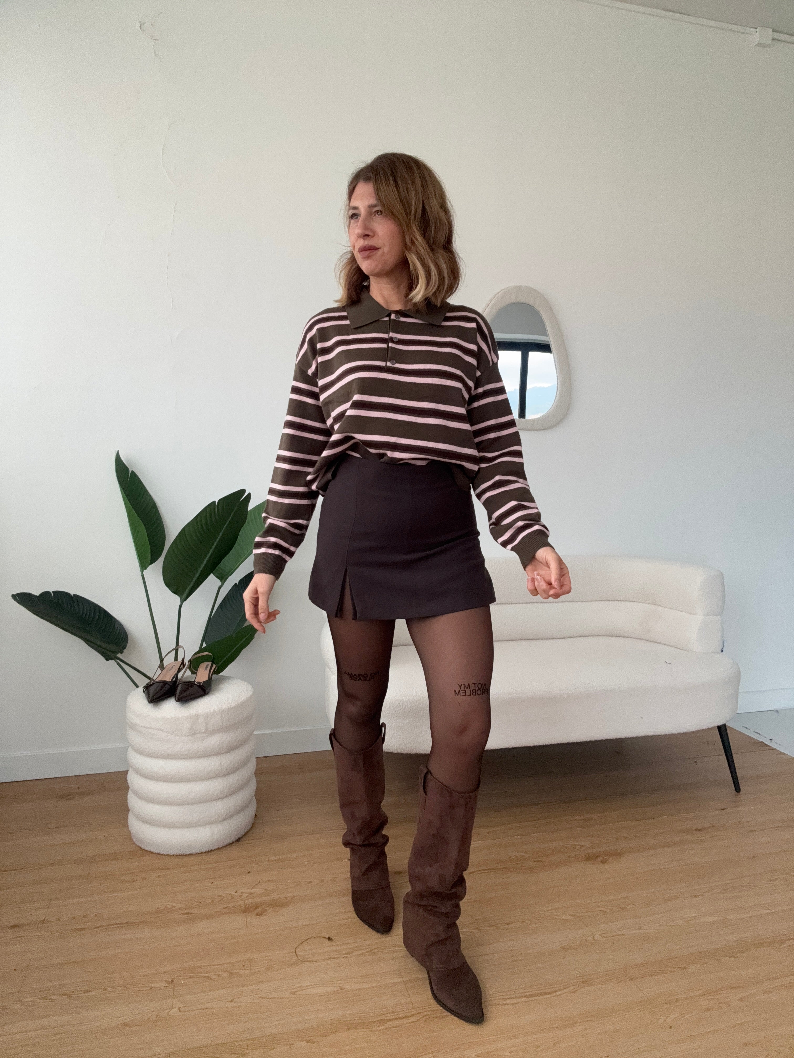 Maglioncino polo a righe rosa e verde