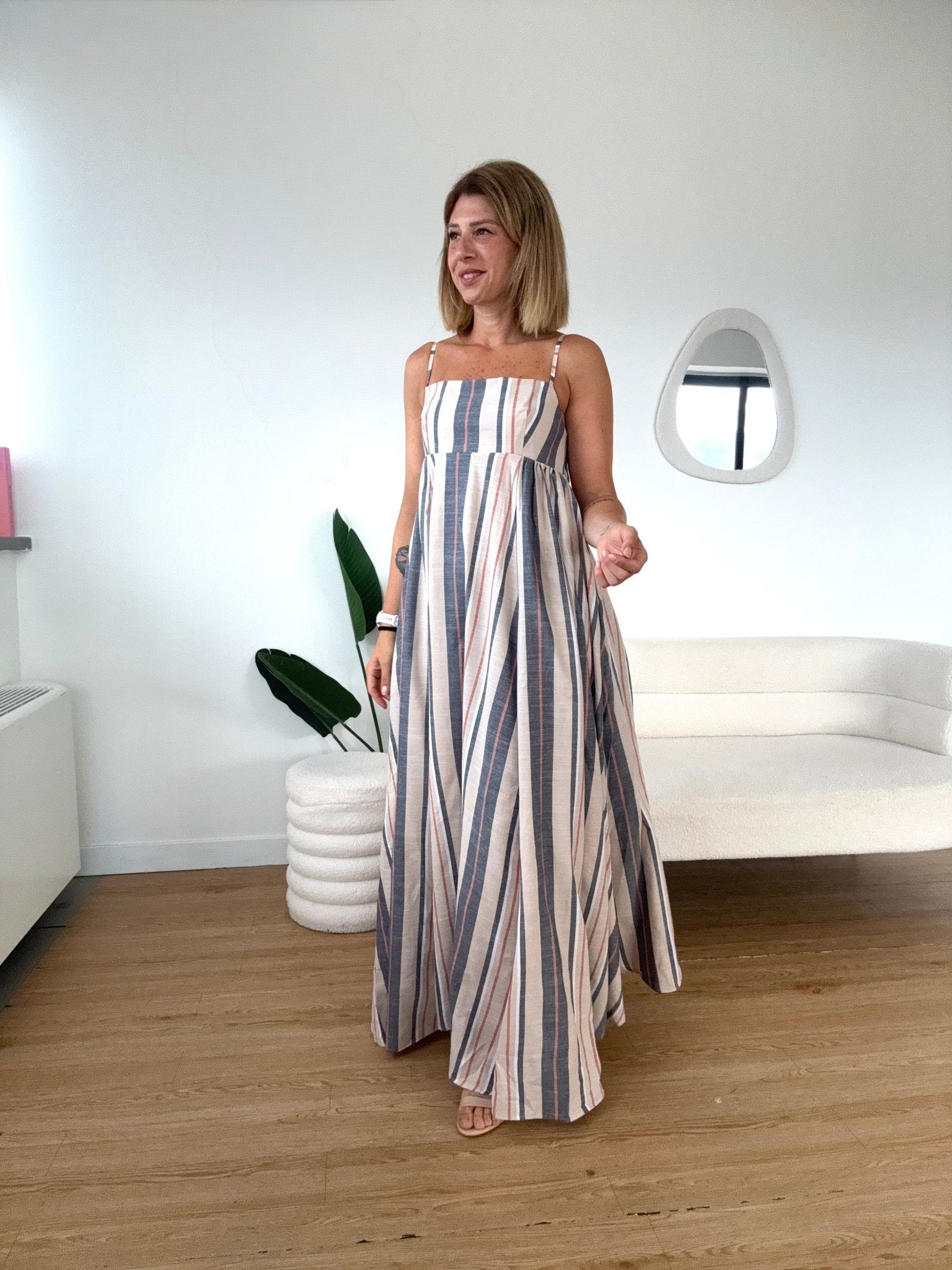 Abito lungo in cotone a righe con fiocco by Lumina - G.Glamour