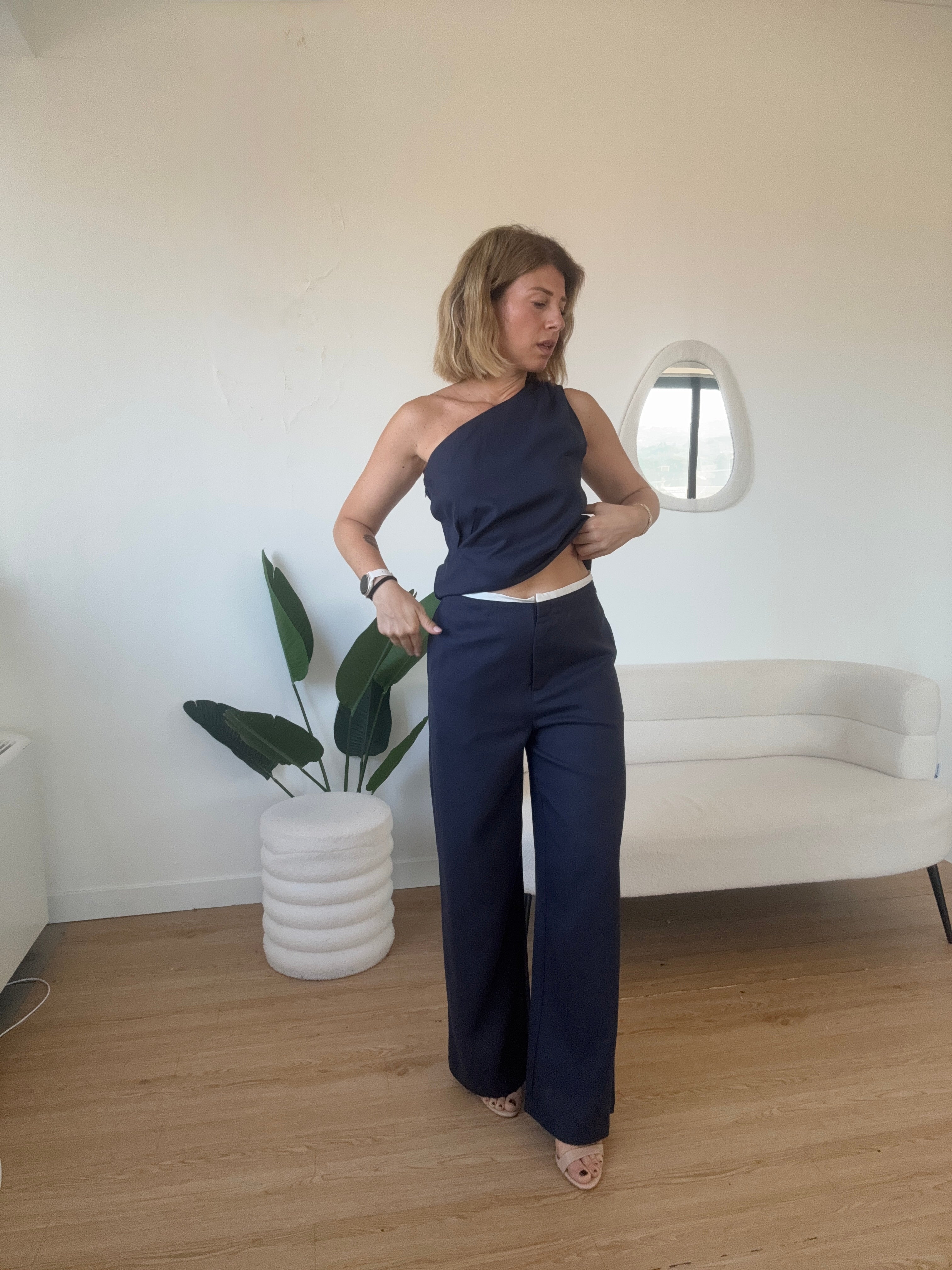 Pantaloni a palazzo by Lumina in lino completo Denise
