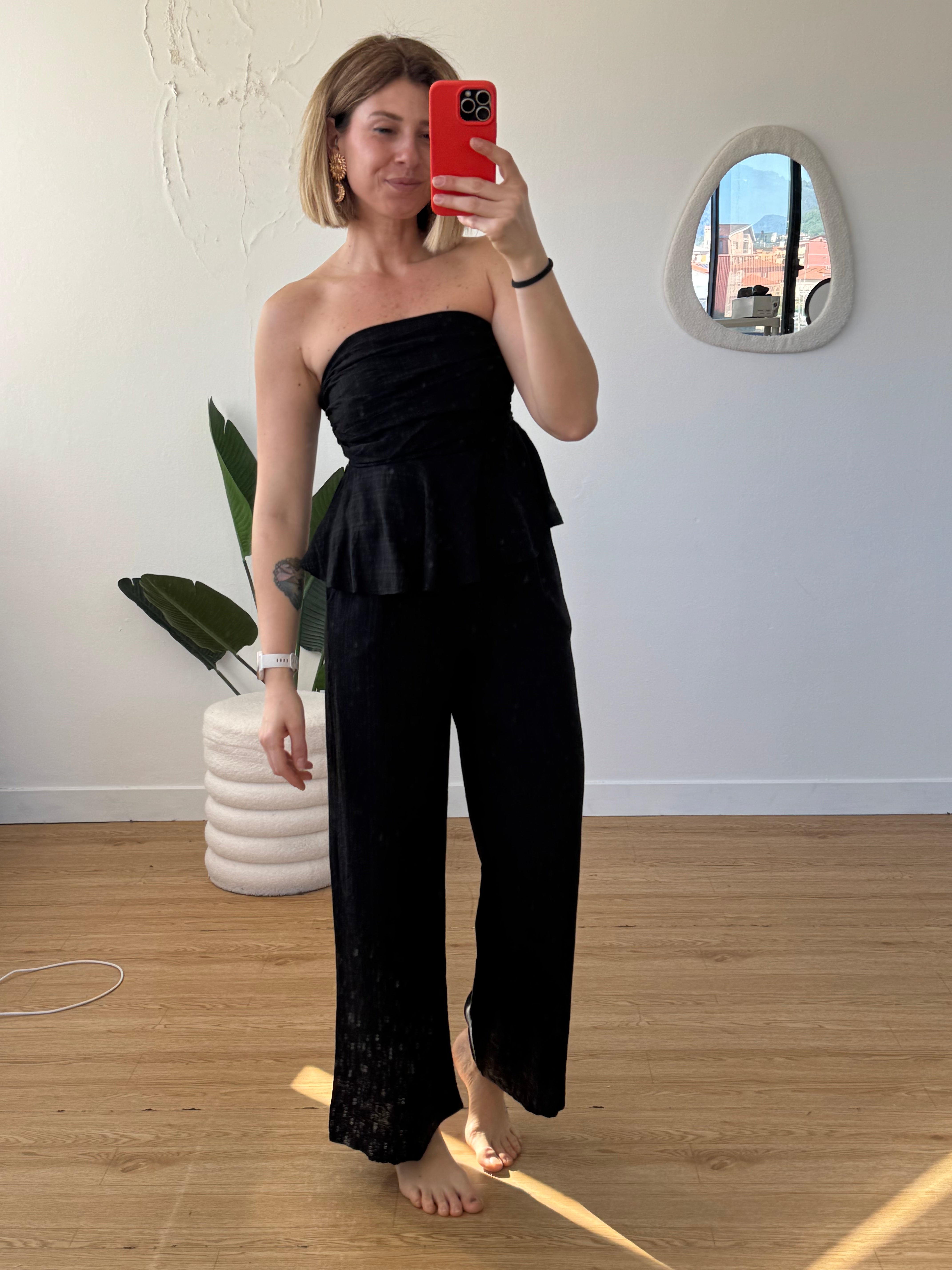 Completo cotone con top con balza