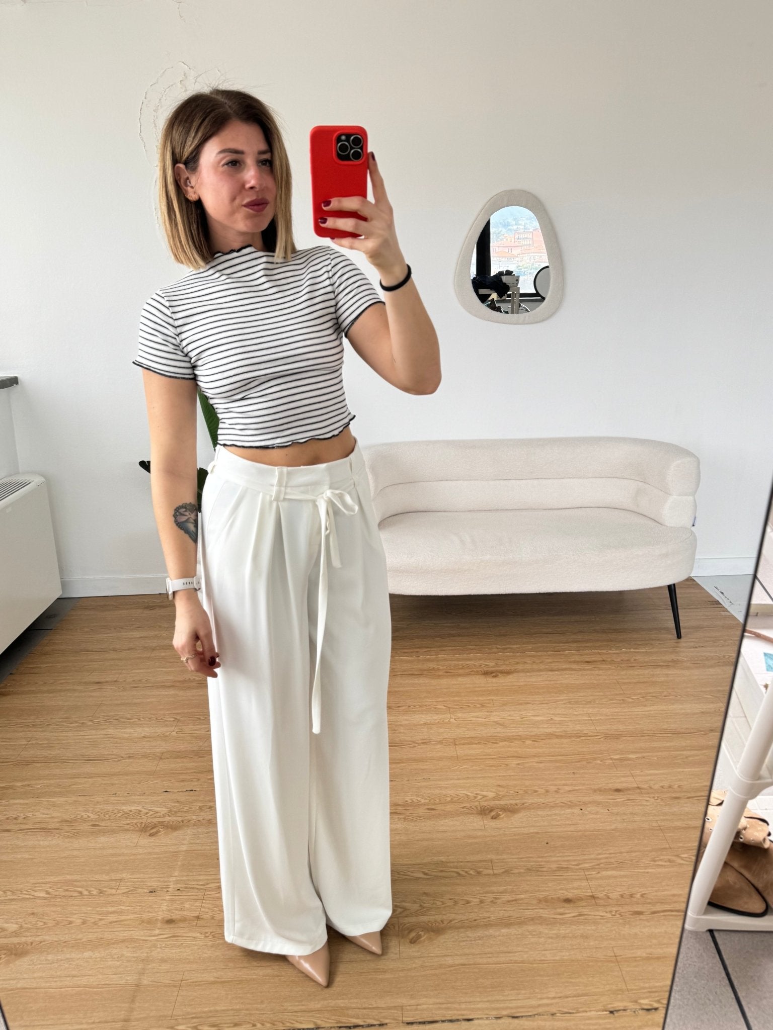 Crop top a righe mezze maniche - G.Glamour