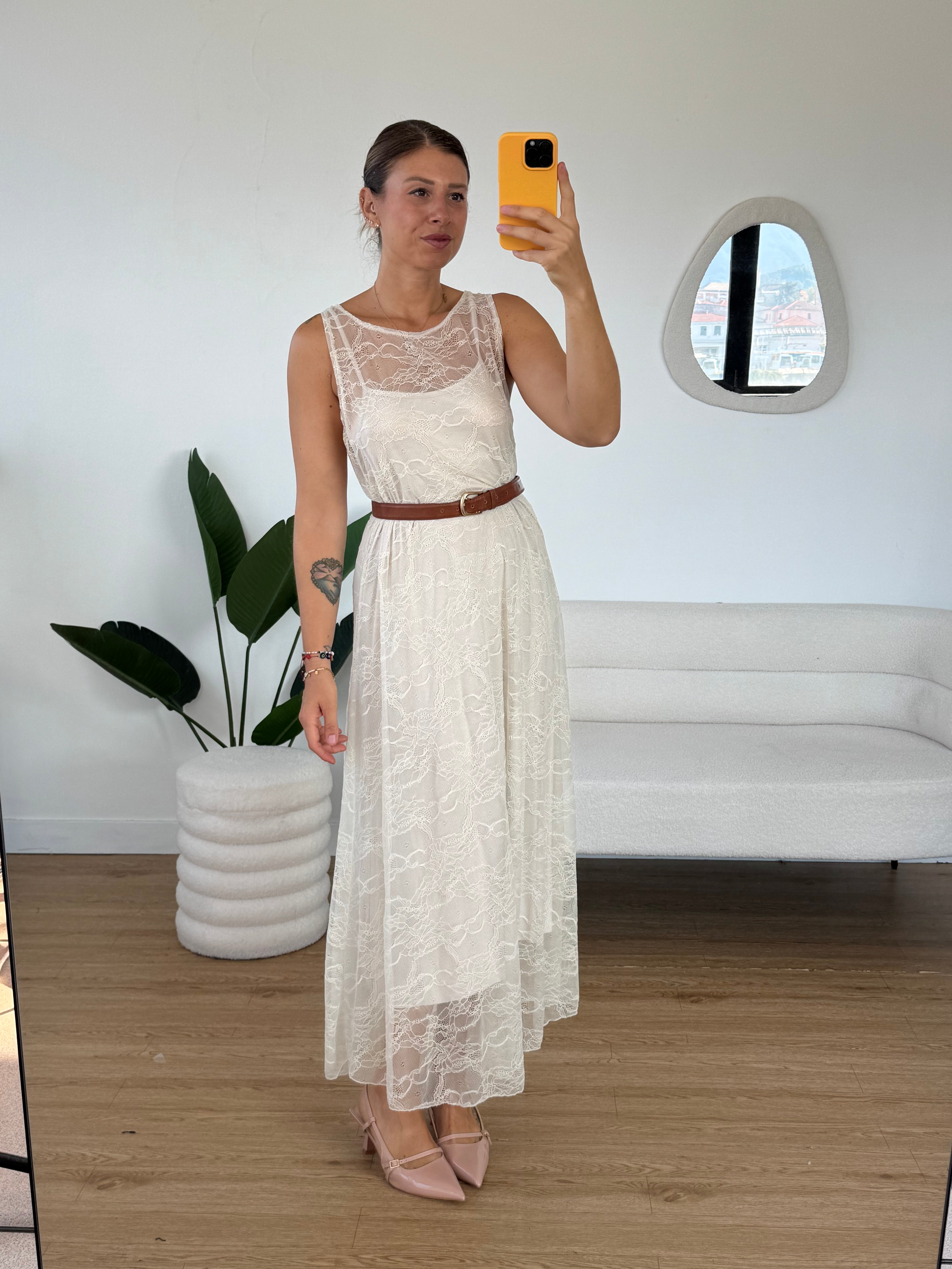 Abito pizzo lungo con sottoveste