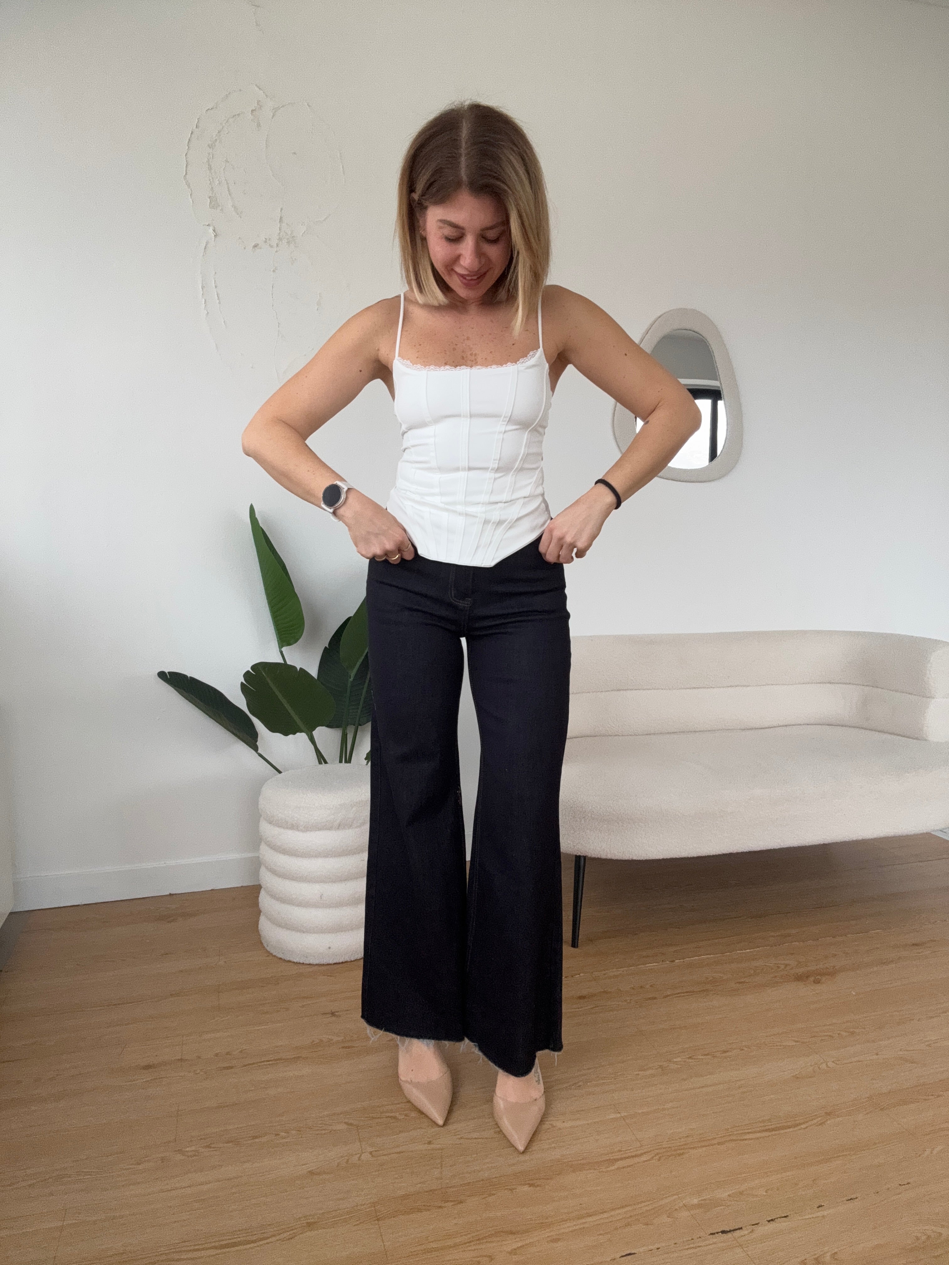 Jeans lavaggio scuro tasche marroni