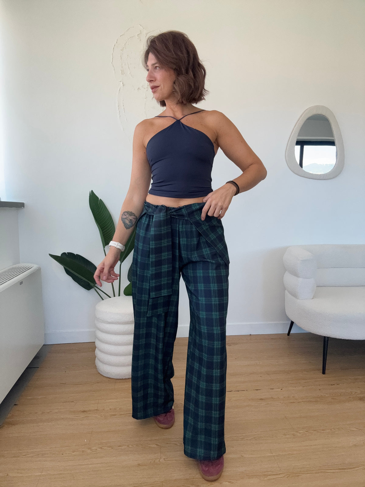Pantaloni a quadri con cintura