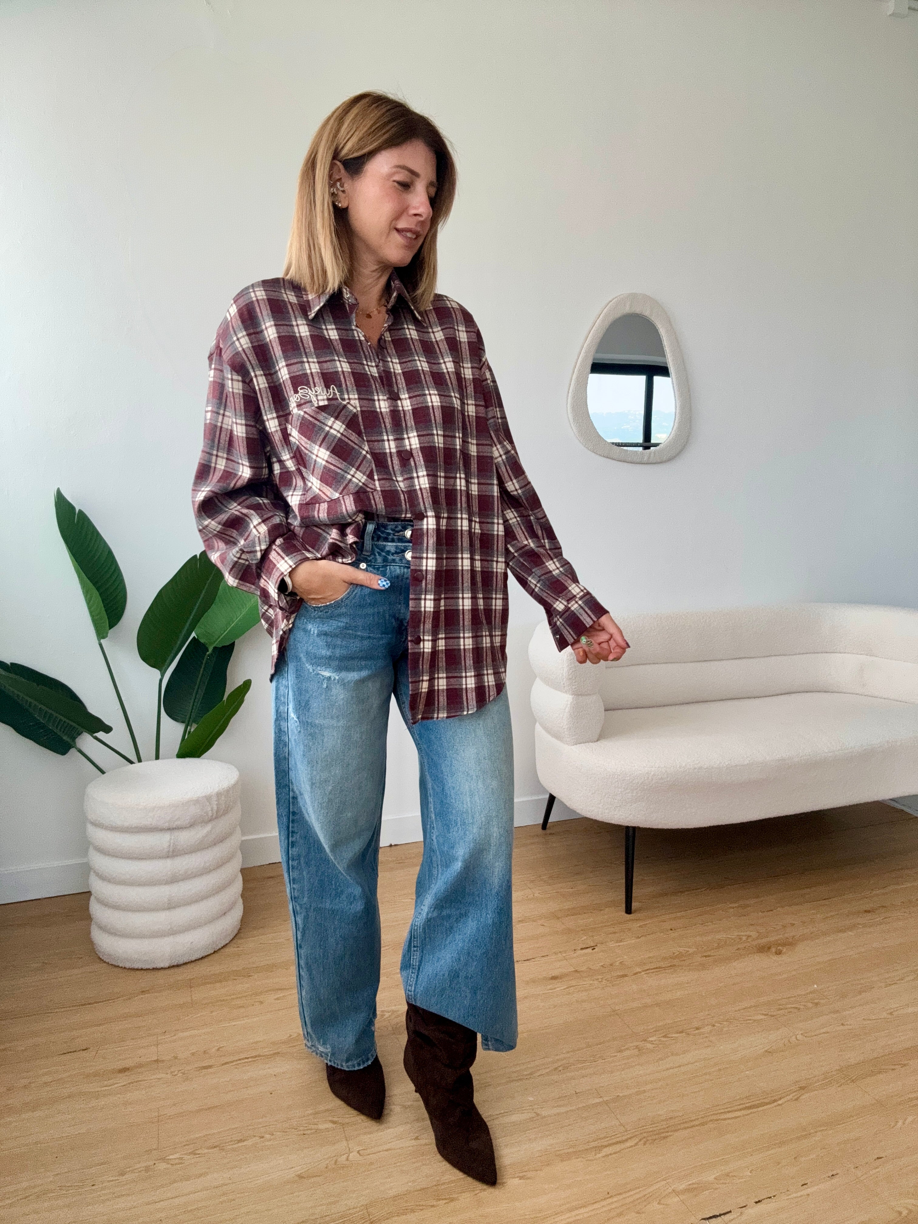 Camicia a quadri over con spille removibili