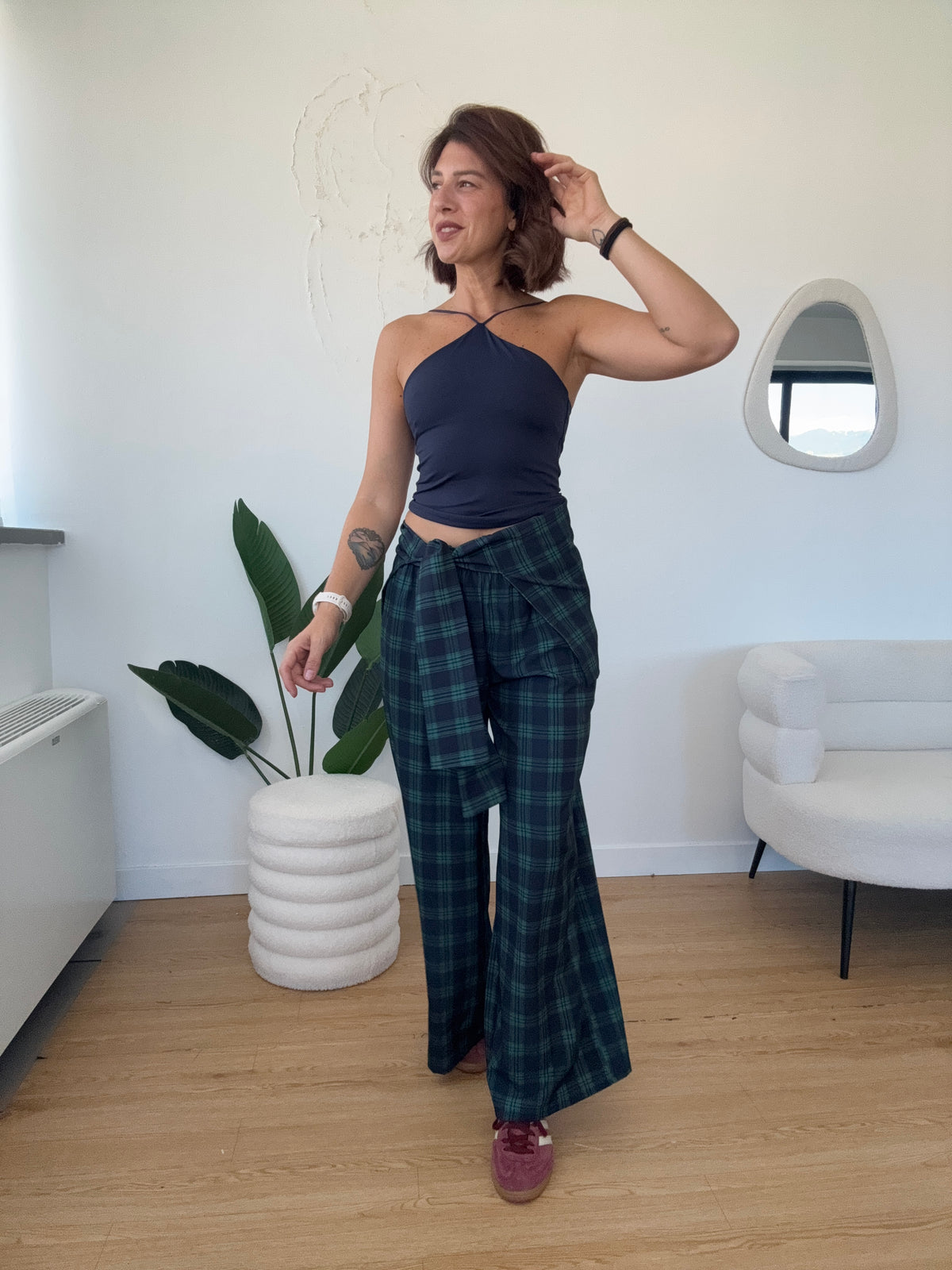 Pantaloni a quadri con cintura
