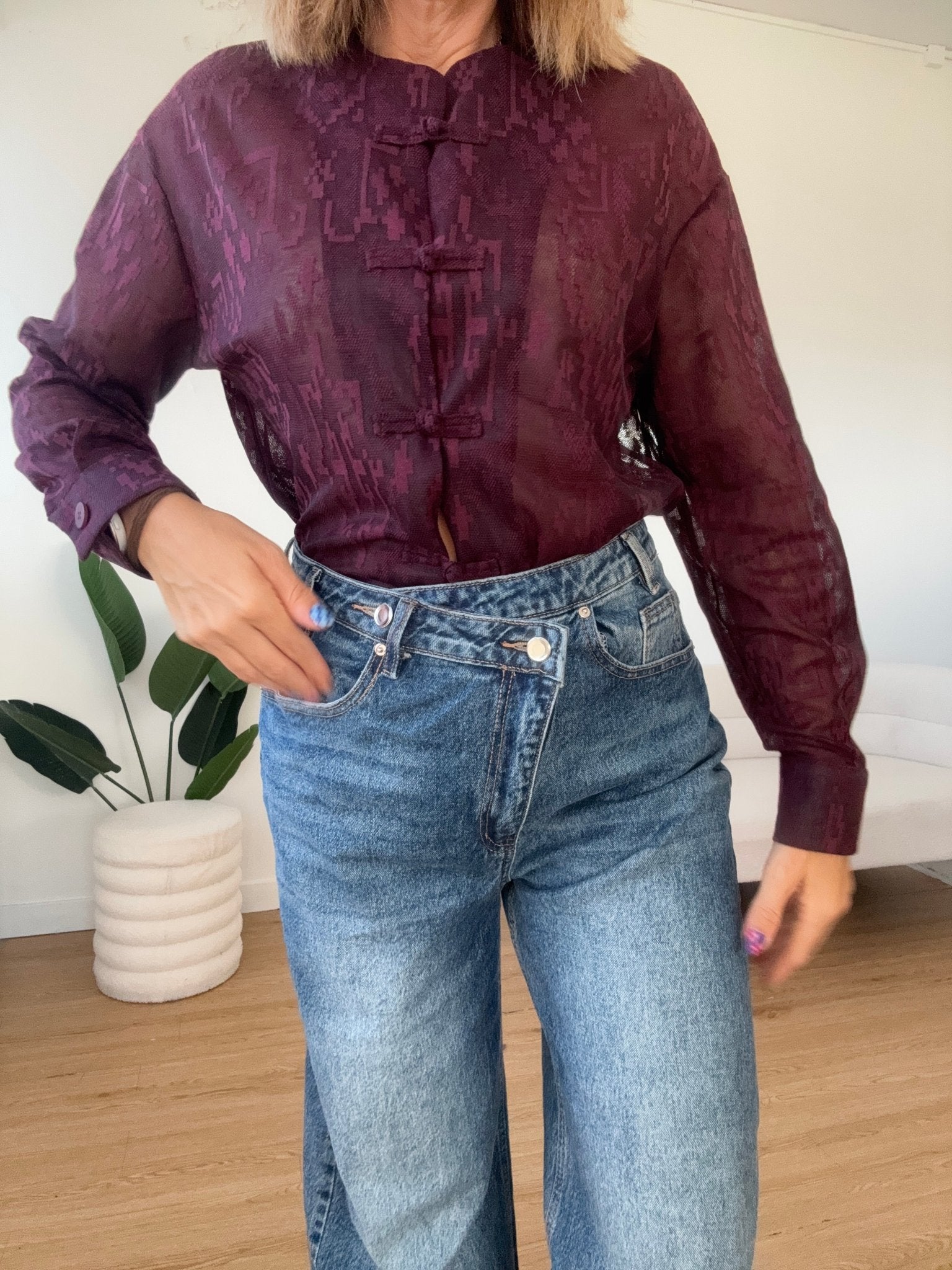 Camicia ricamata chiusura bottoni asiatica - GGlam