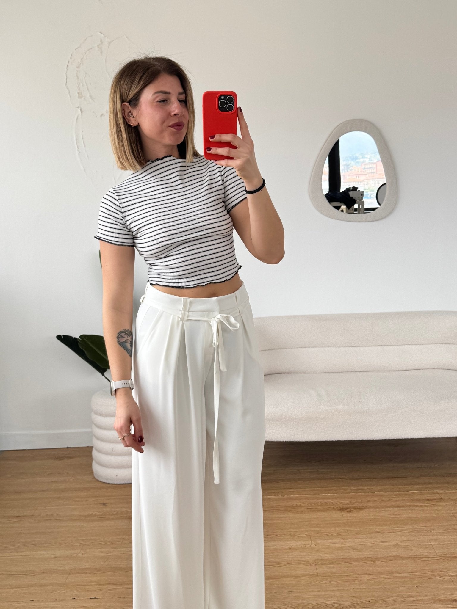 Crop top a righe mezze maniche - G.Glamour