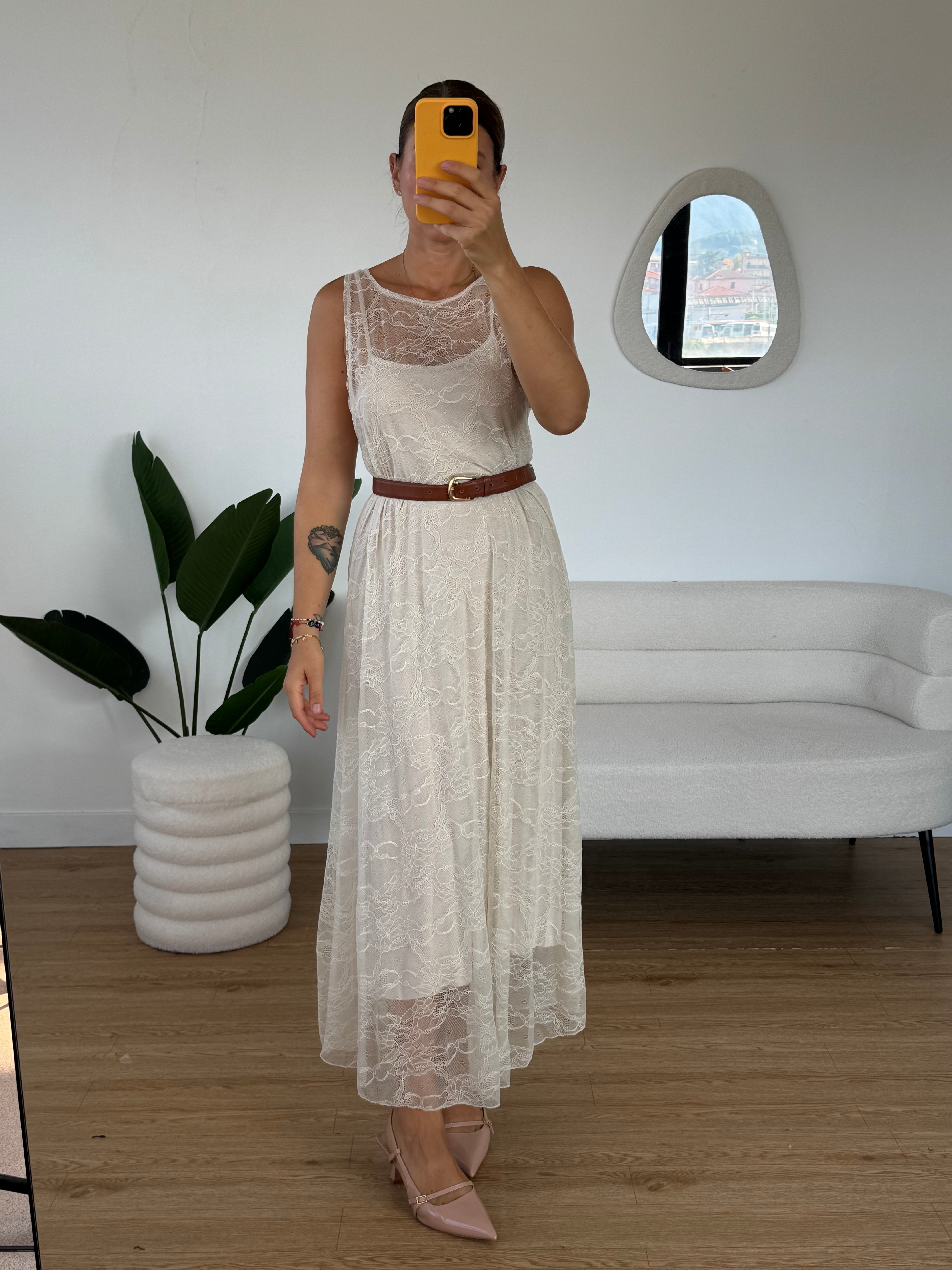 Abito pizzo lungo con sottoveste