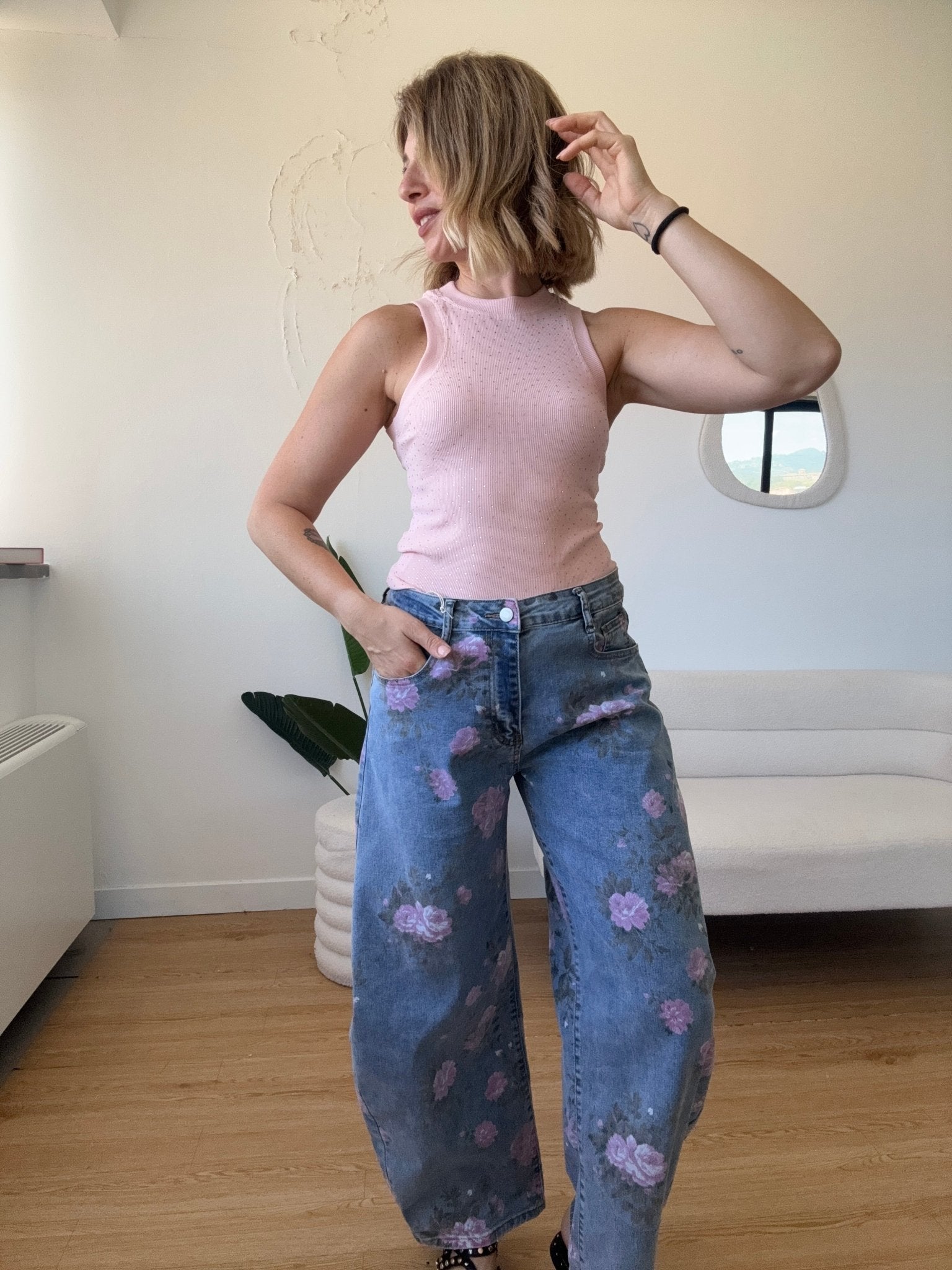 Jeans ballon con rose - G.Glamour