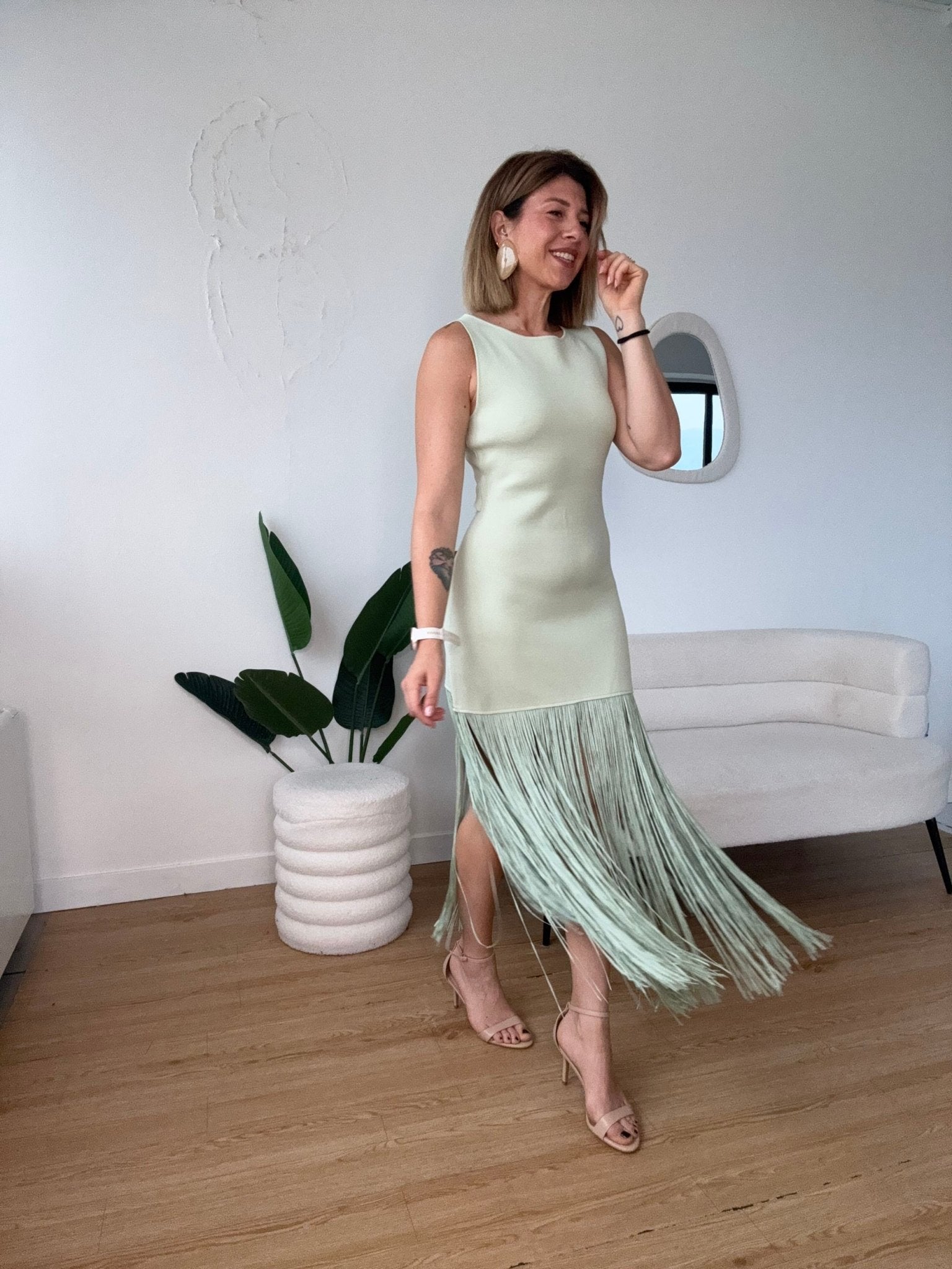 Abito filo con frange verde menta - G.Glamour