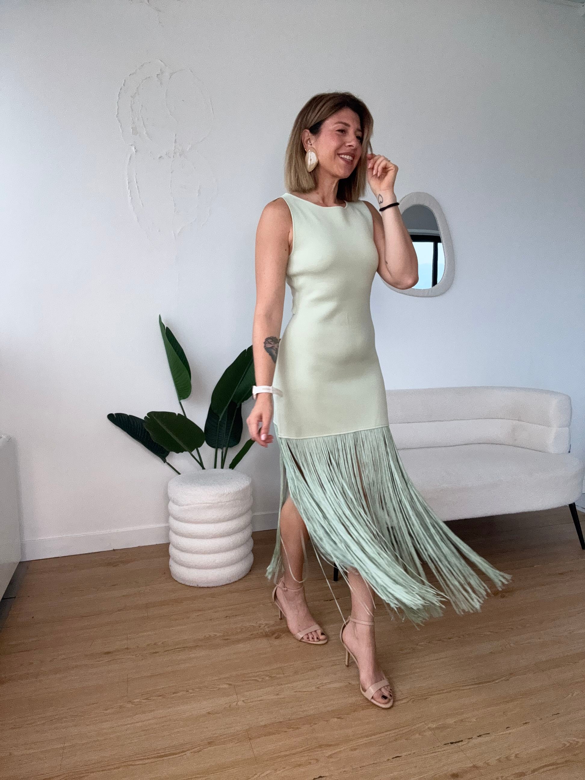 Abito filo con frange verde menta