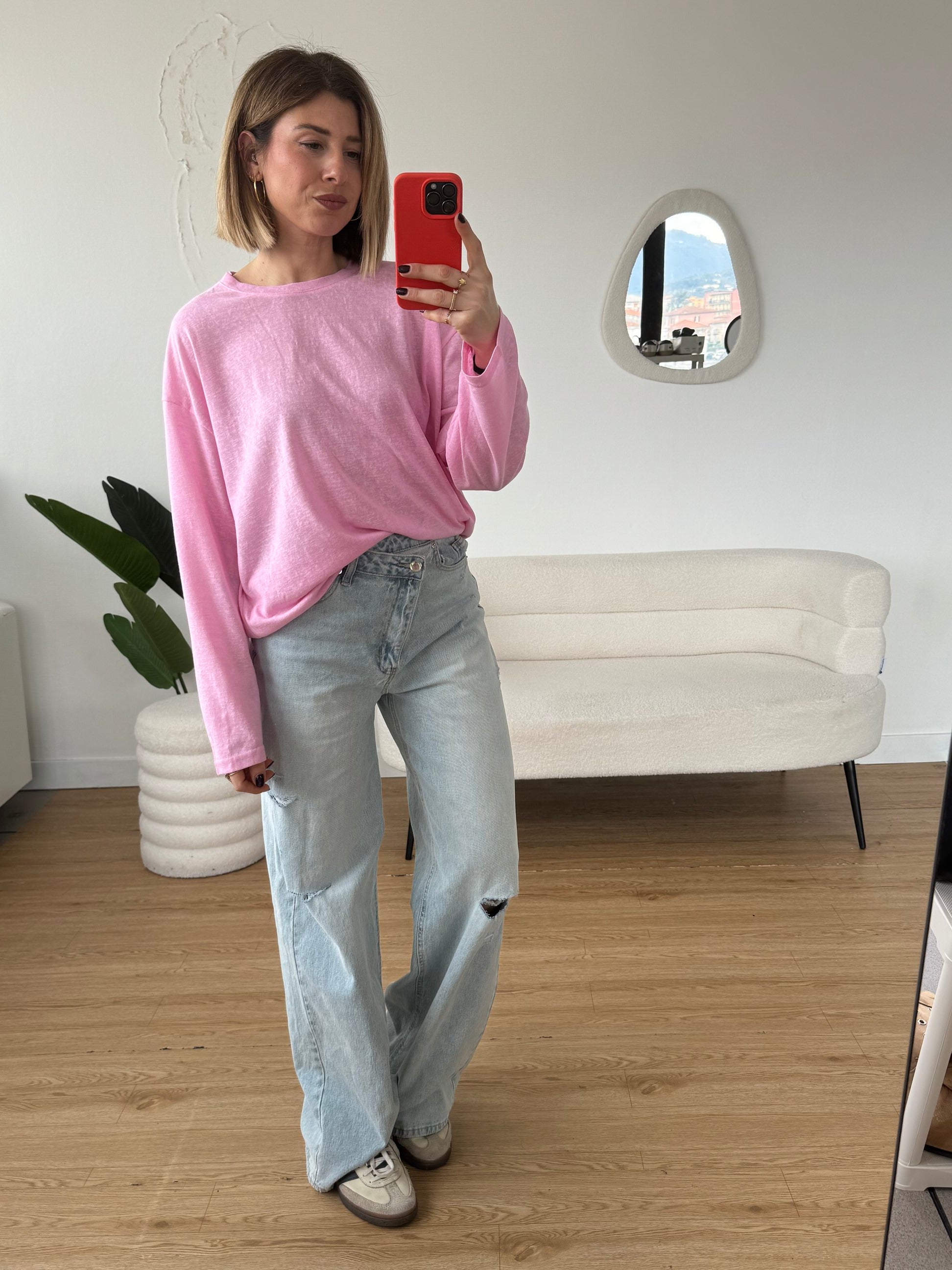 Maglia cotone fiammato manica lunga over