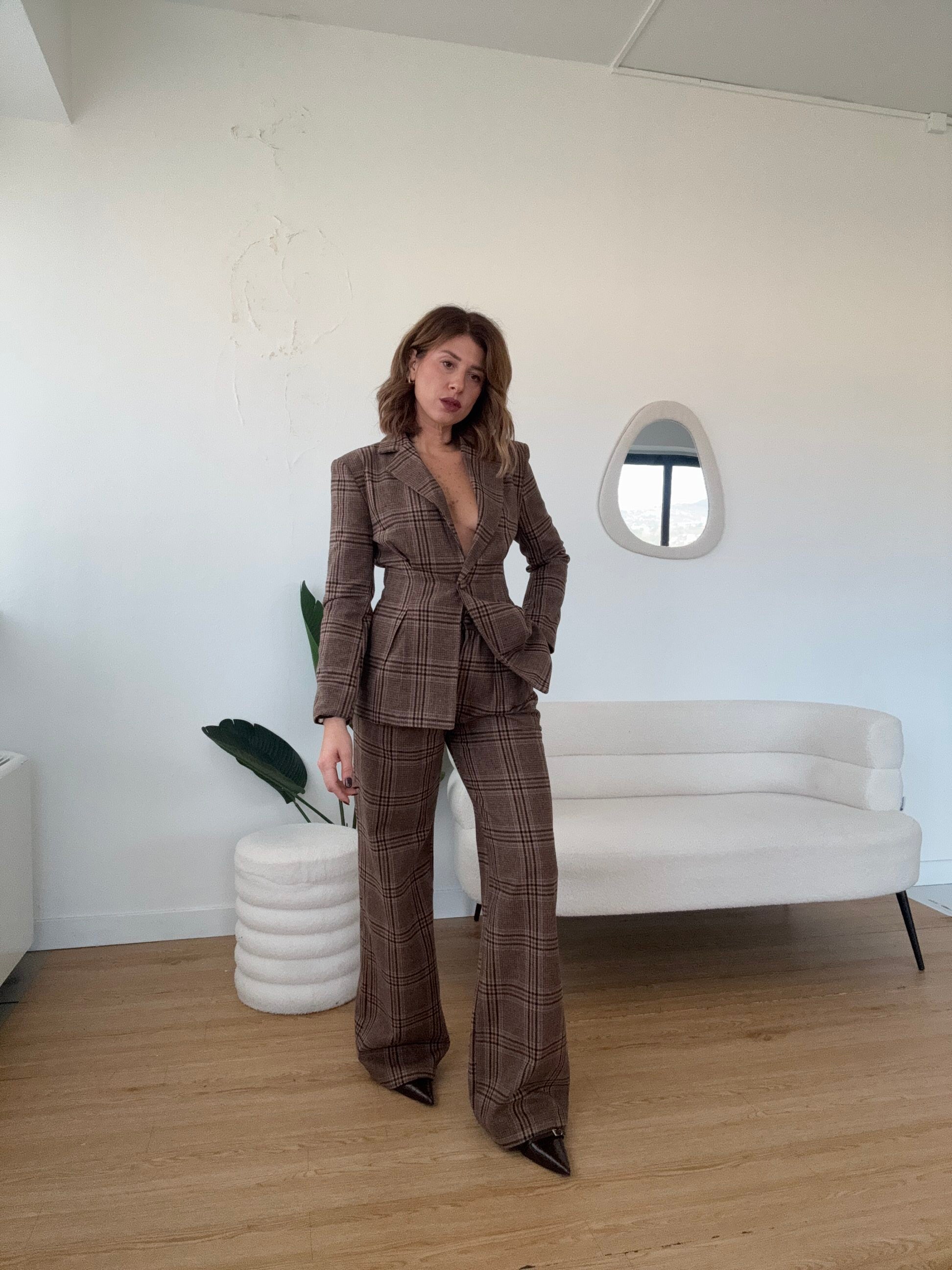 Completo a quadri misto lana giacca avvitata