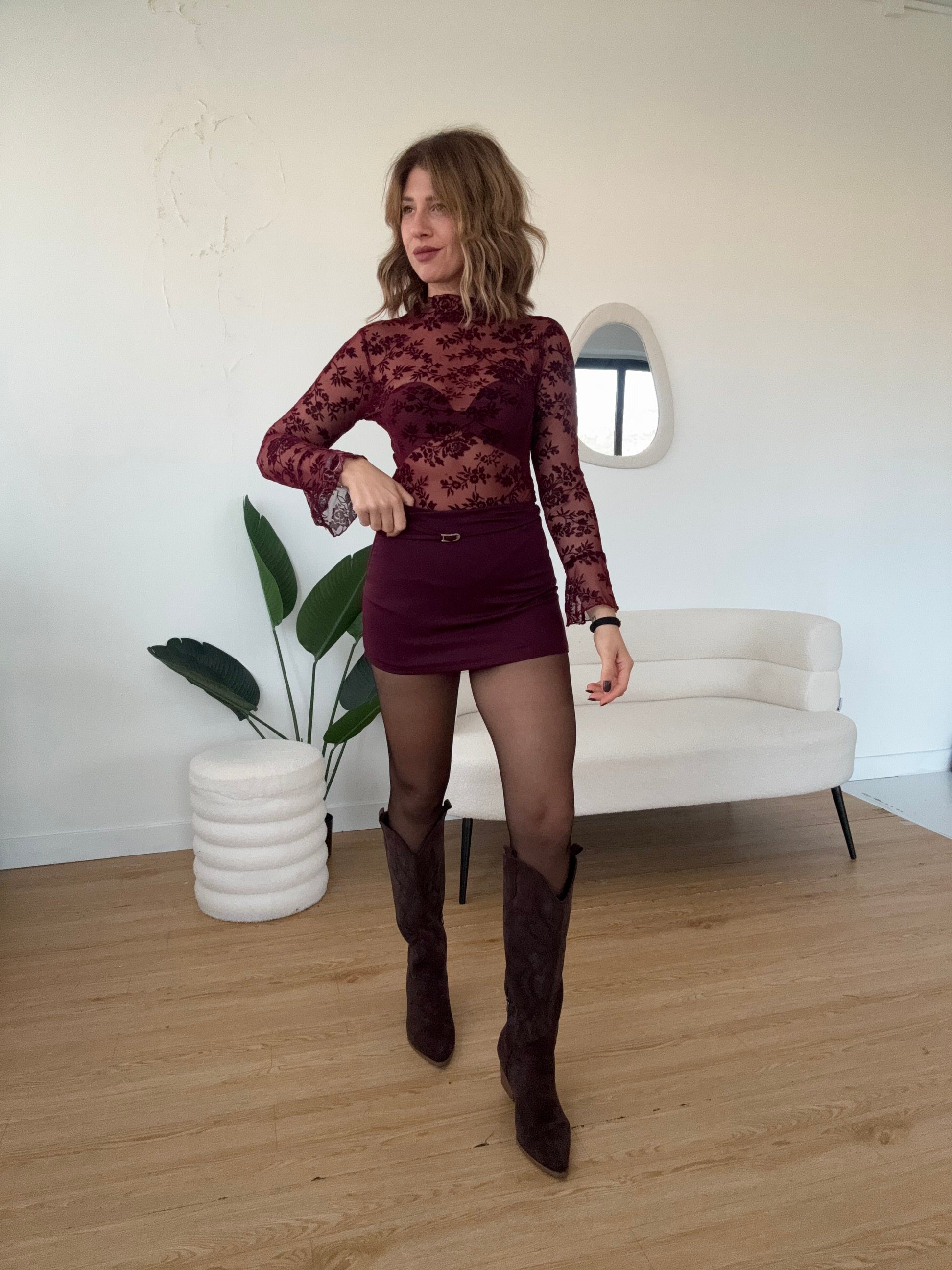 Body tulle con fiori in velluto