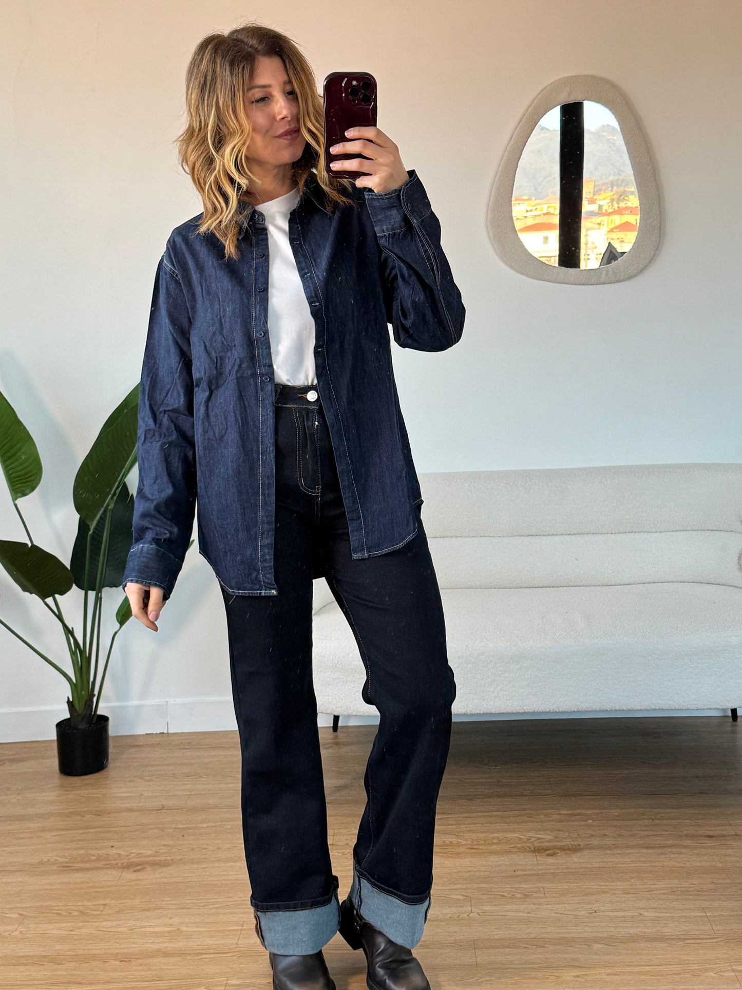 Camicia denim over lavaggio scuro