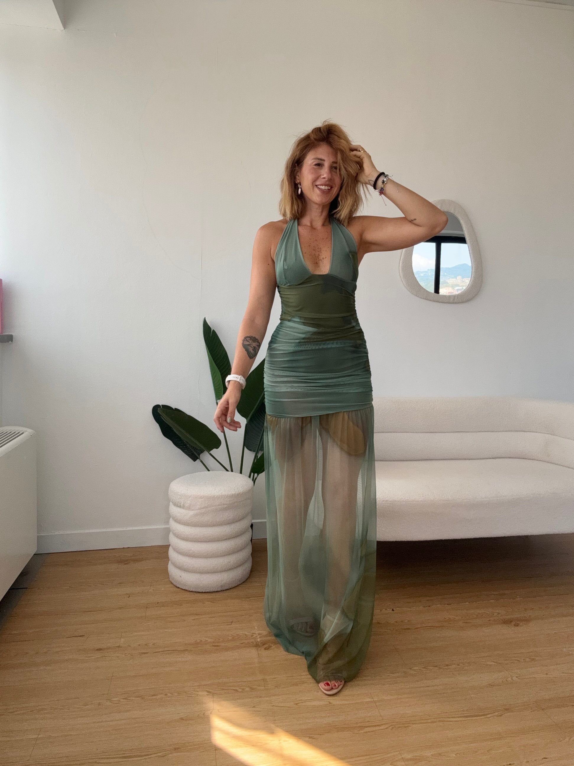 Abito lungo tulle multicolor