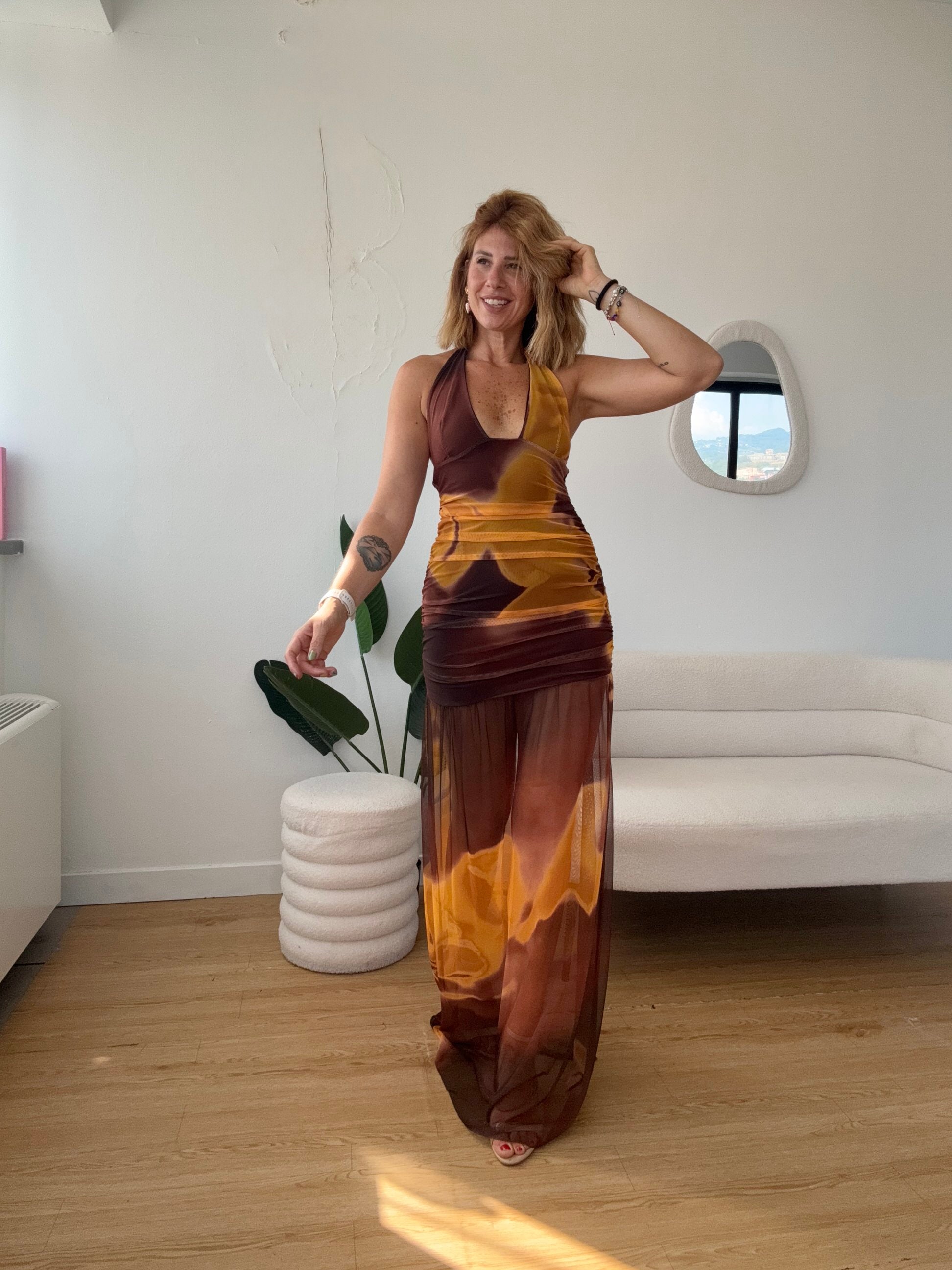 Abito lungo tulle multicolor