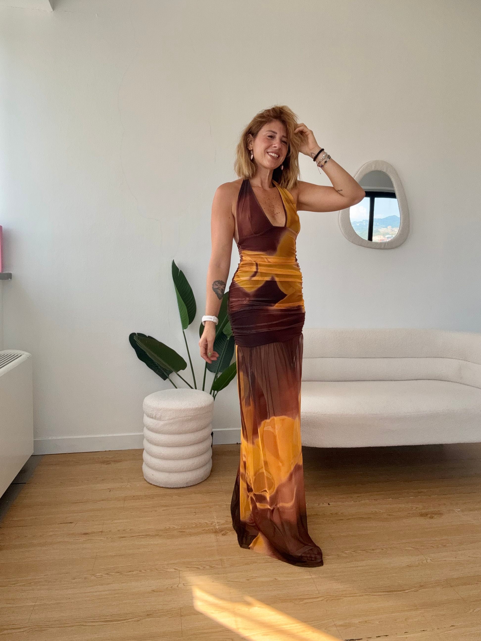 Abito lungo tulle multicolor