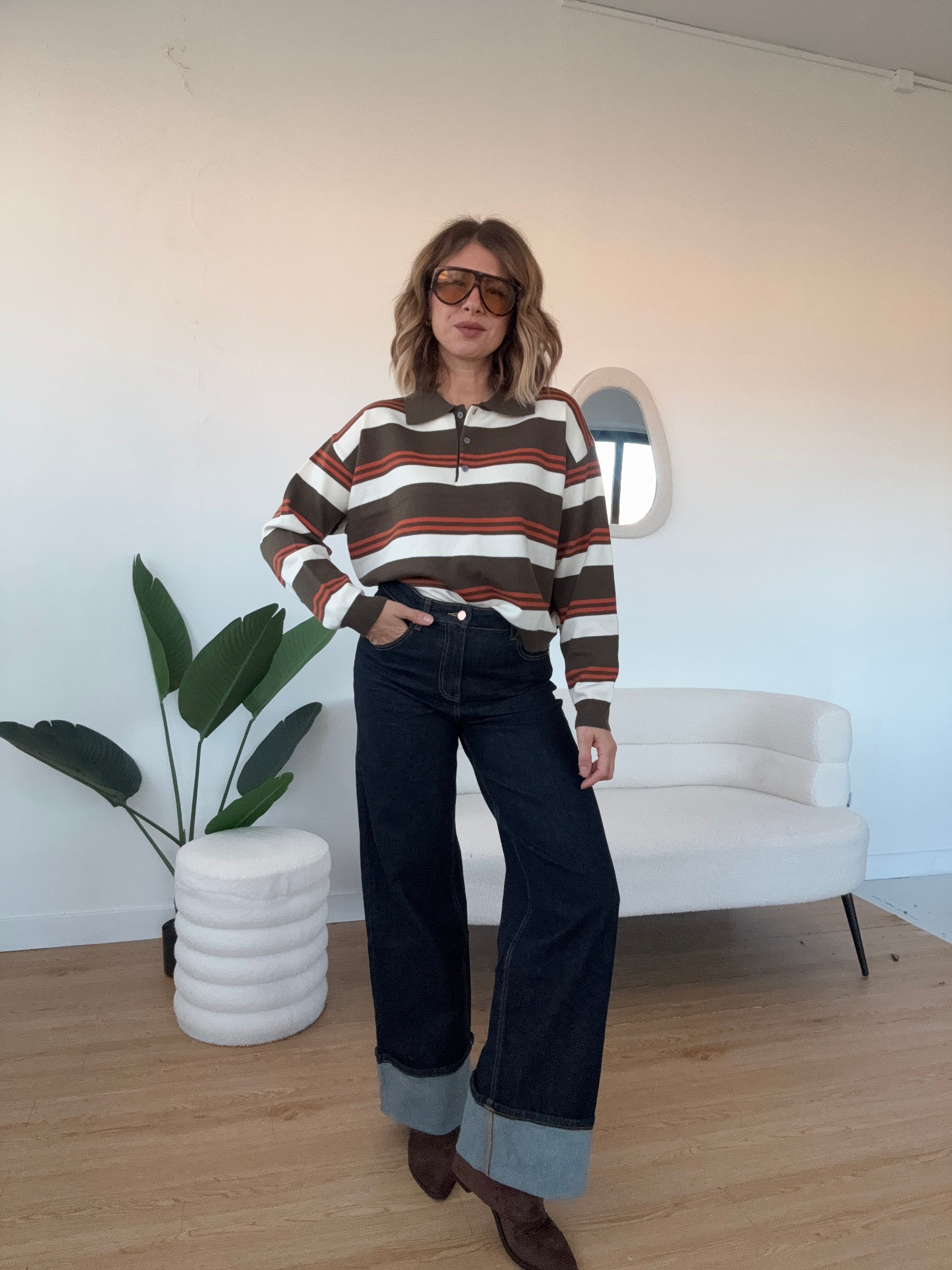 Maglioncino modello polo a righe verde arancione