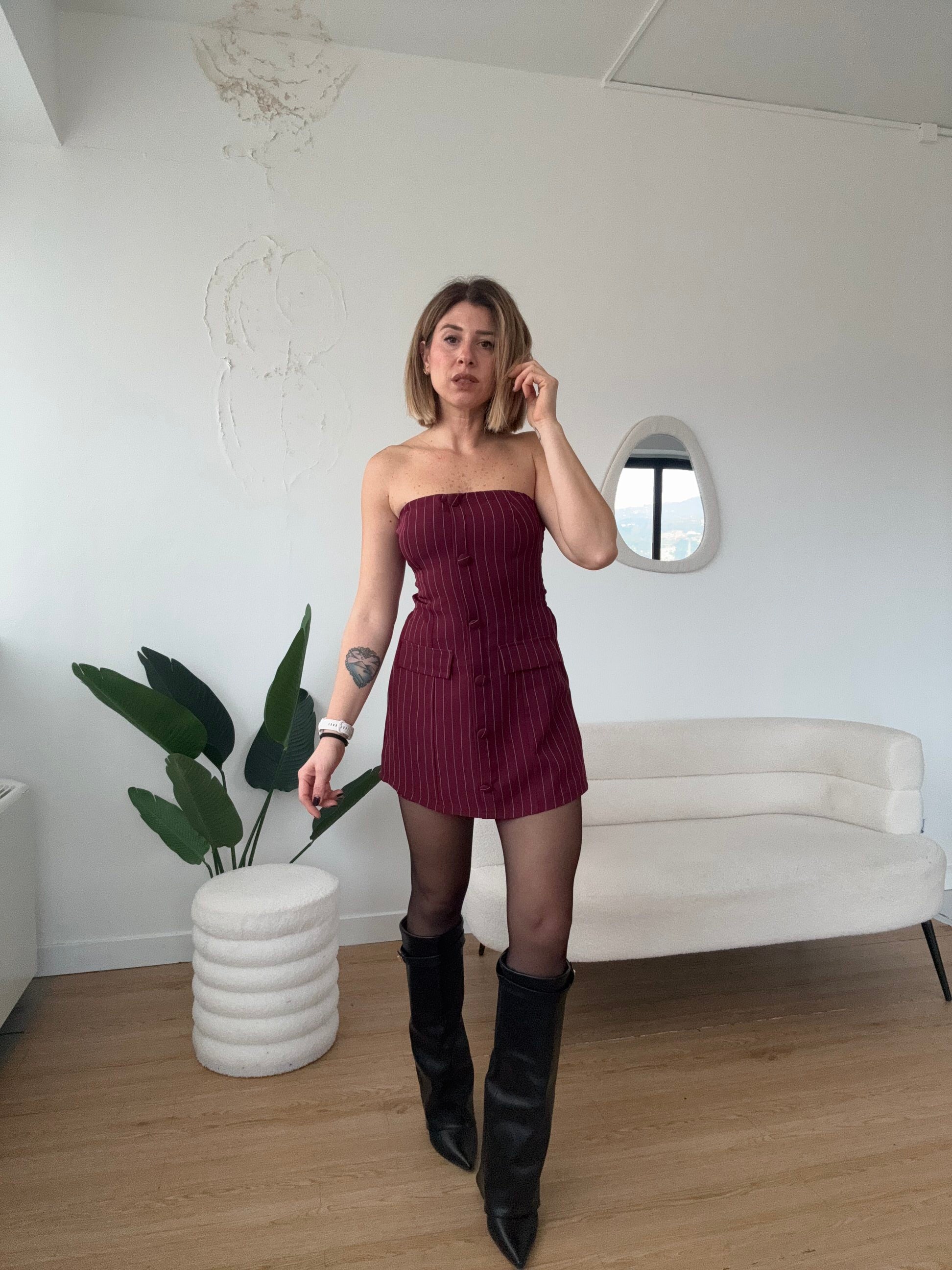 Tutina gessata senza spalline