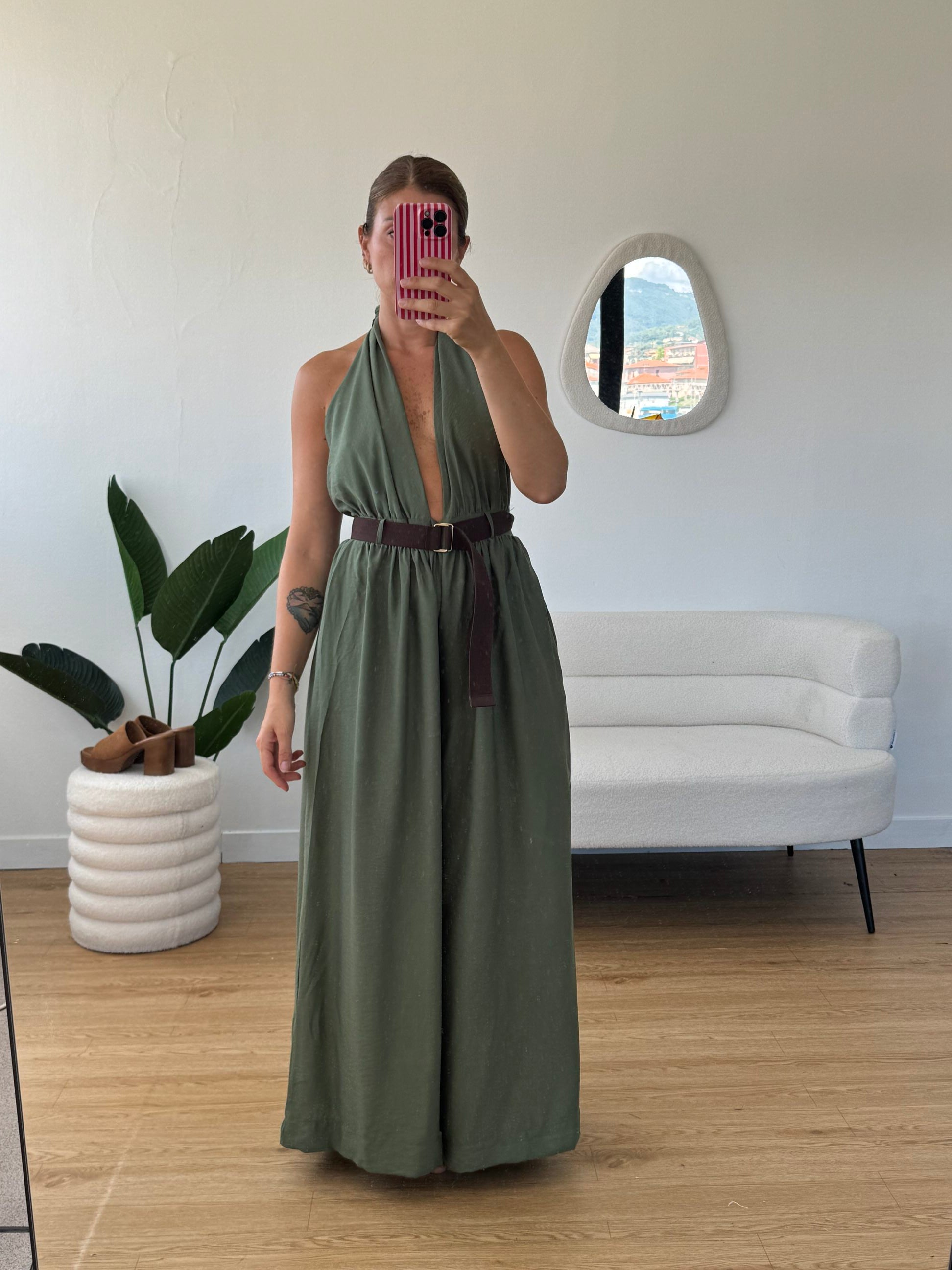 Maxi tuta lino con cintura