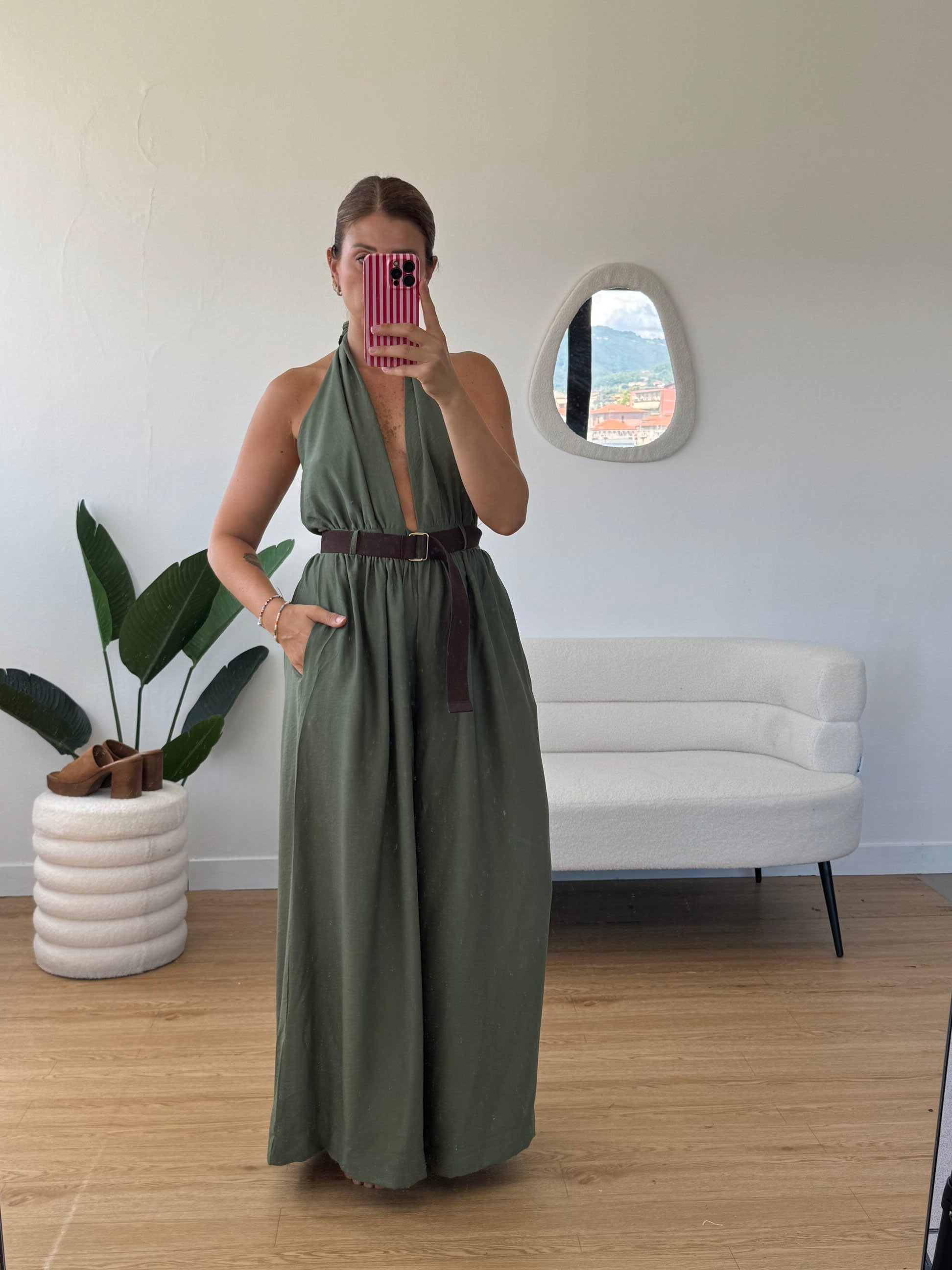 Maxi tuta lino con cintura