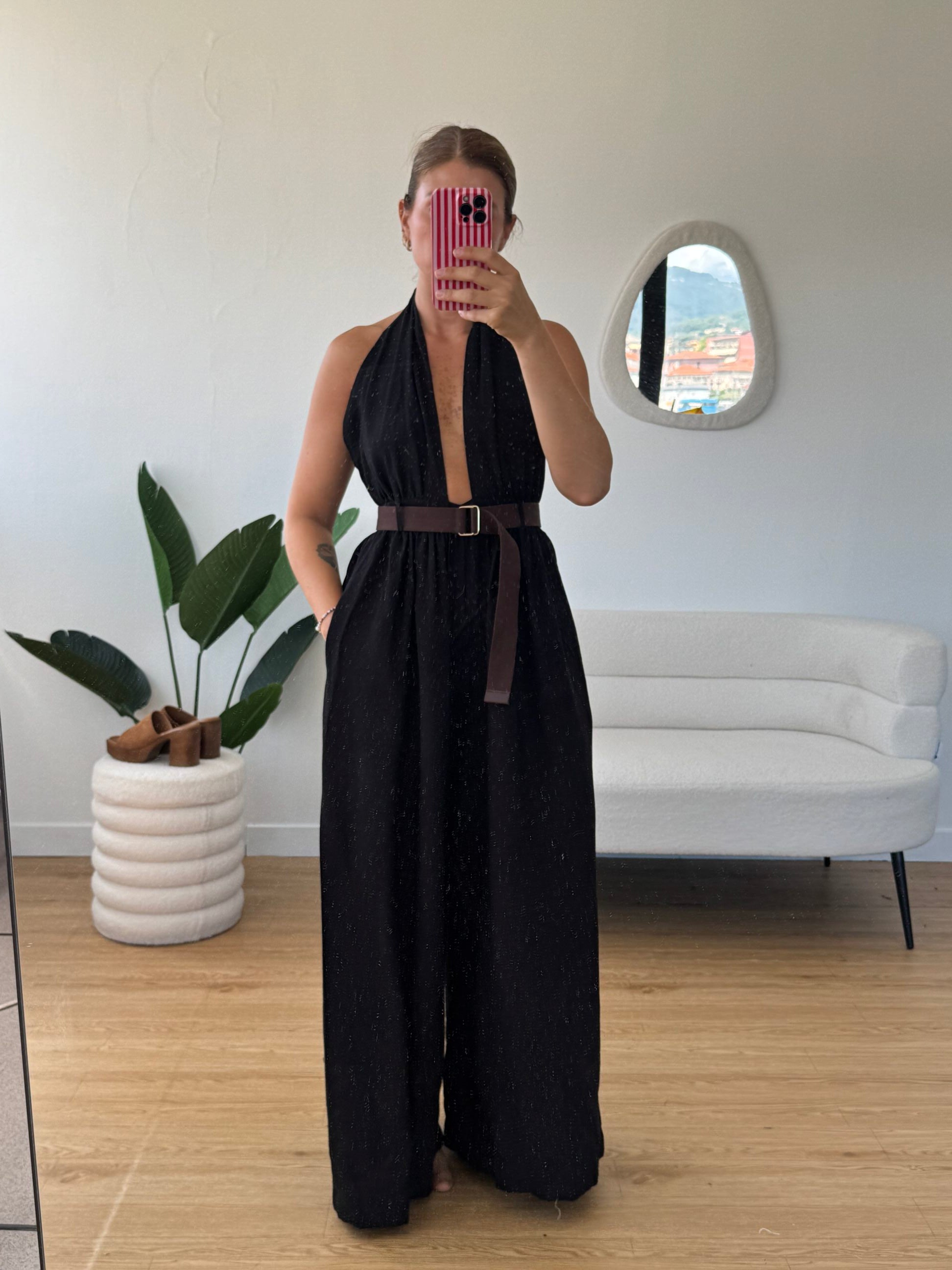 Maxi tuta lino con cintura