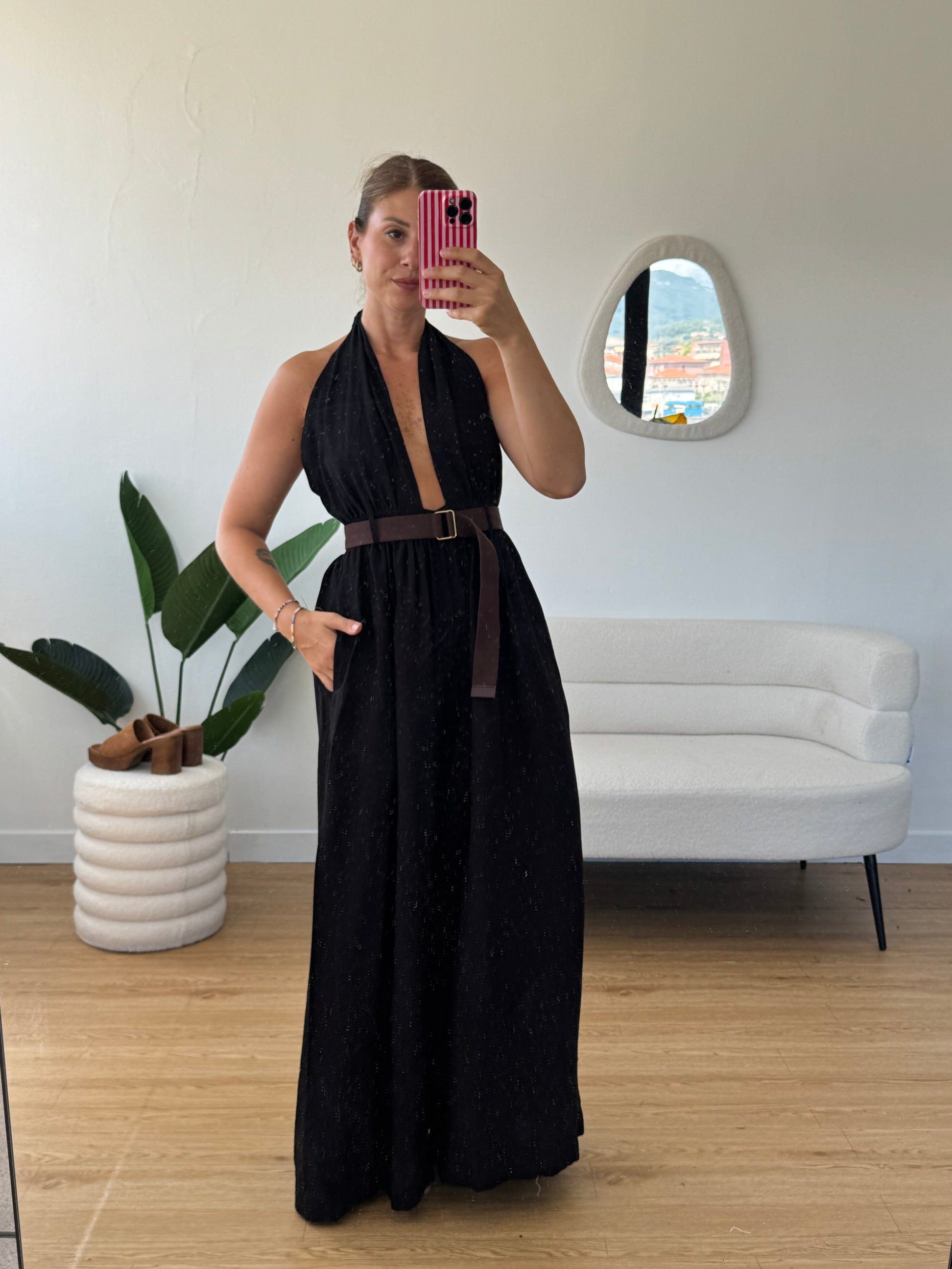 Maxi tuta lino con cintura