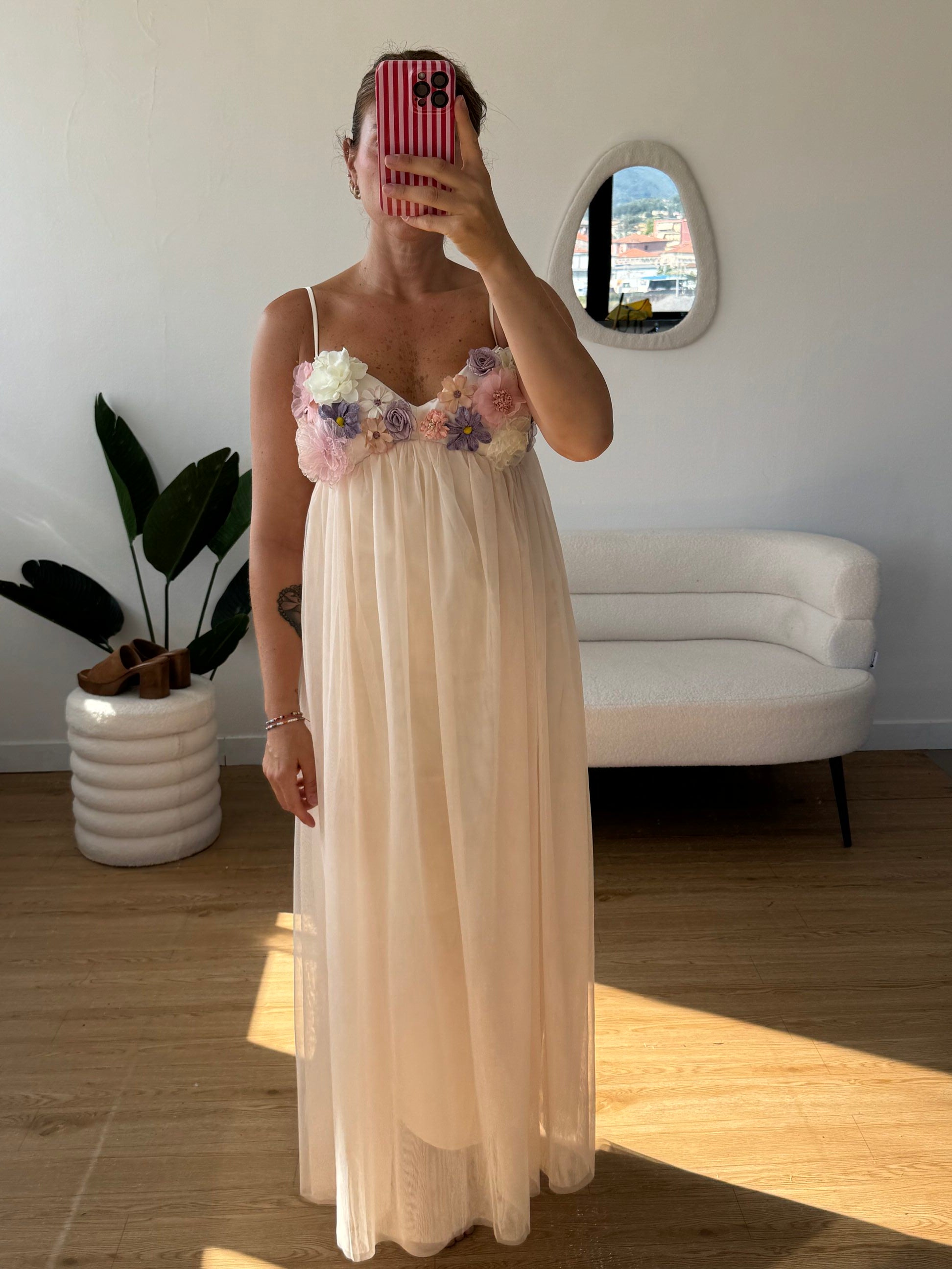 Abito top fiori gonna tulle