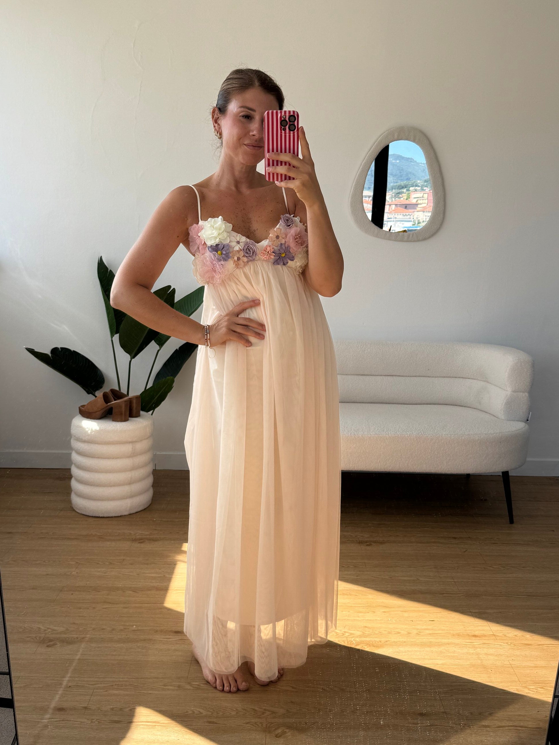 Abito top fiori gonna tulle