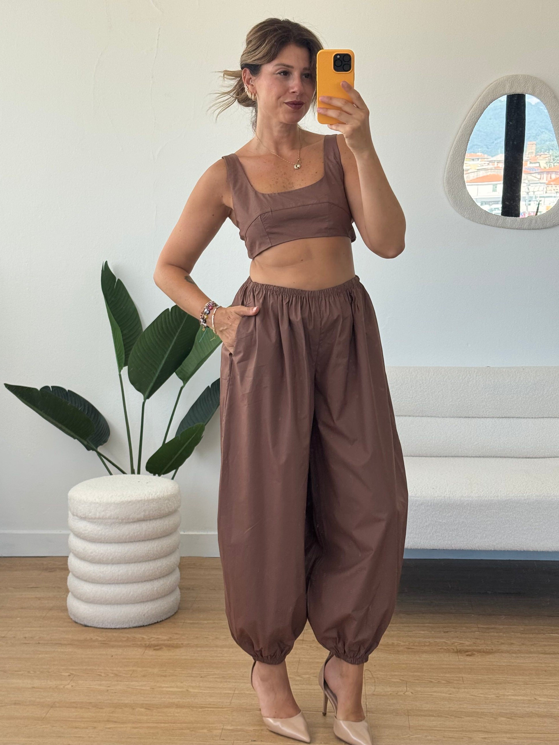Completo pantaloni ballon vita alta