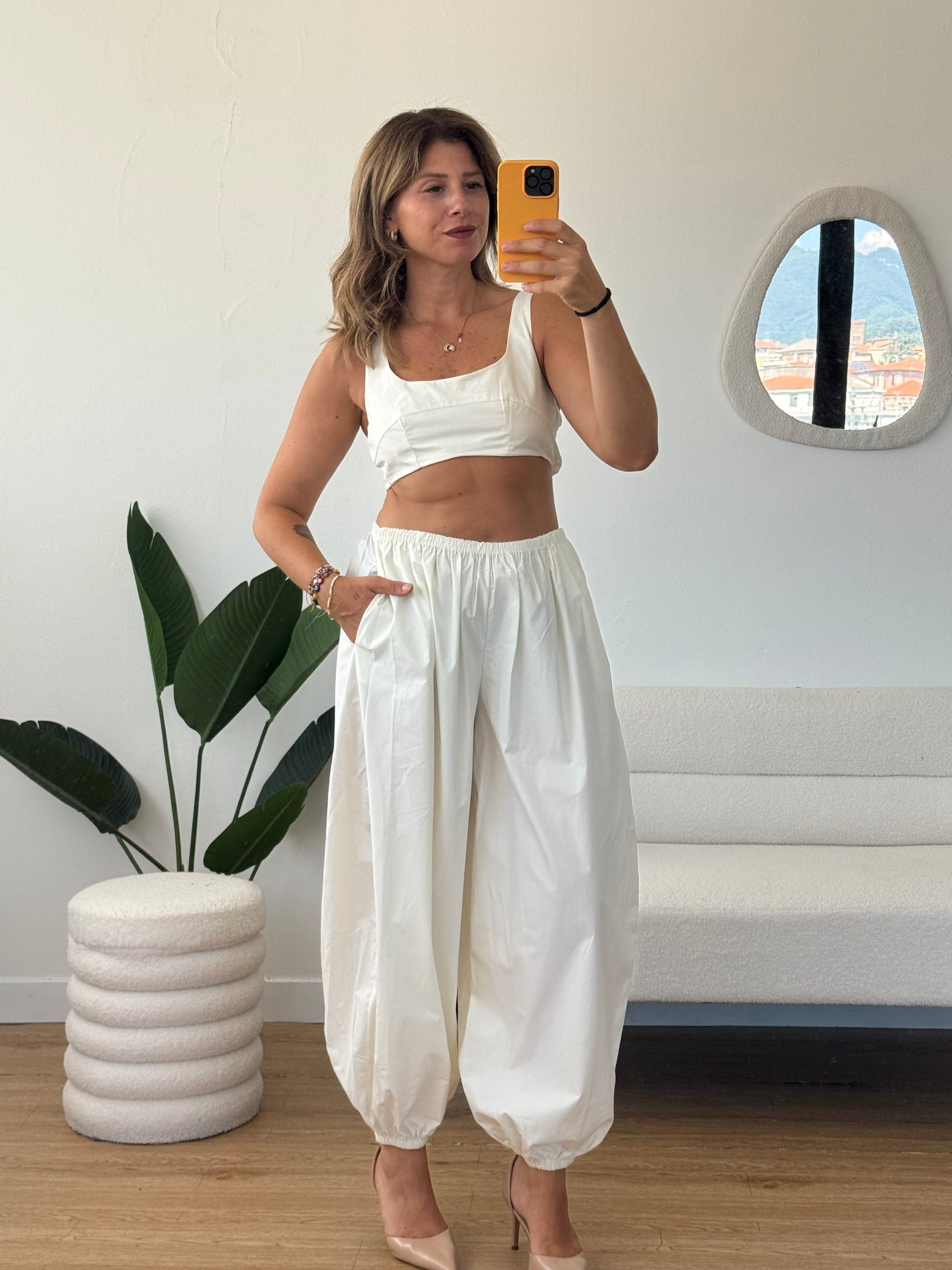 Completo pantaloni ballon vita alta