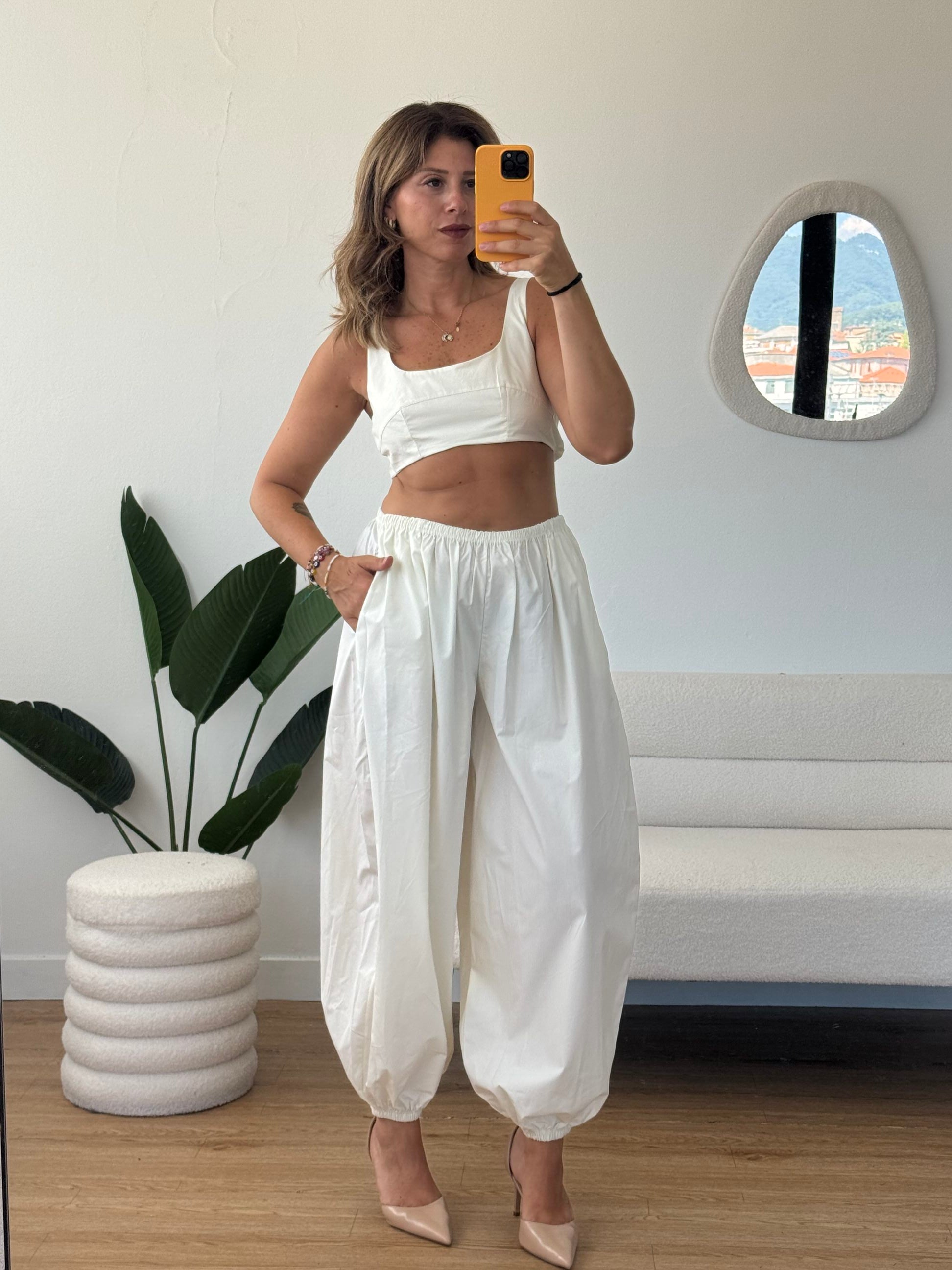 Completo pantaloni ballon vita alta