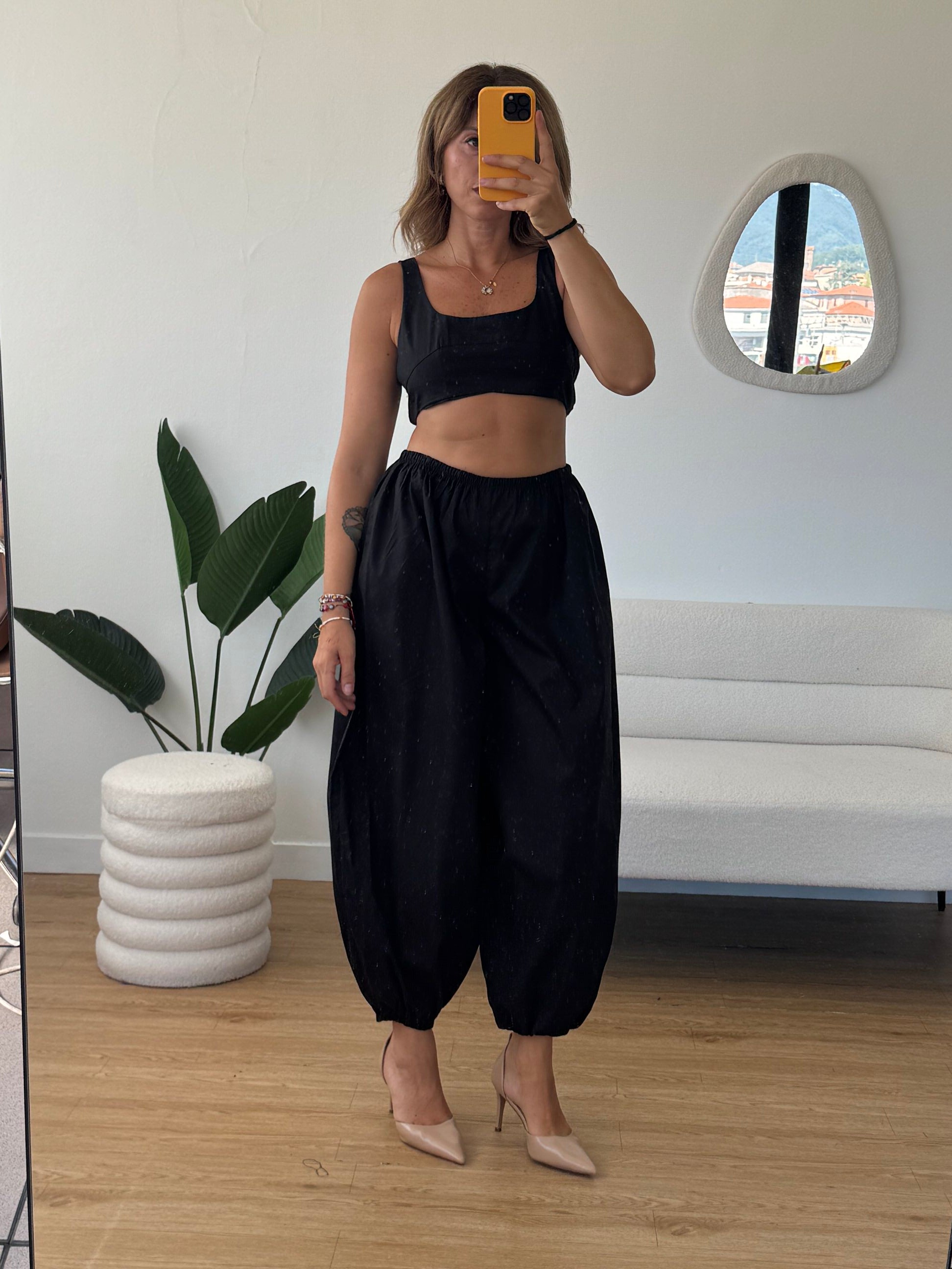 Completo pantaloni ballon vita alta