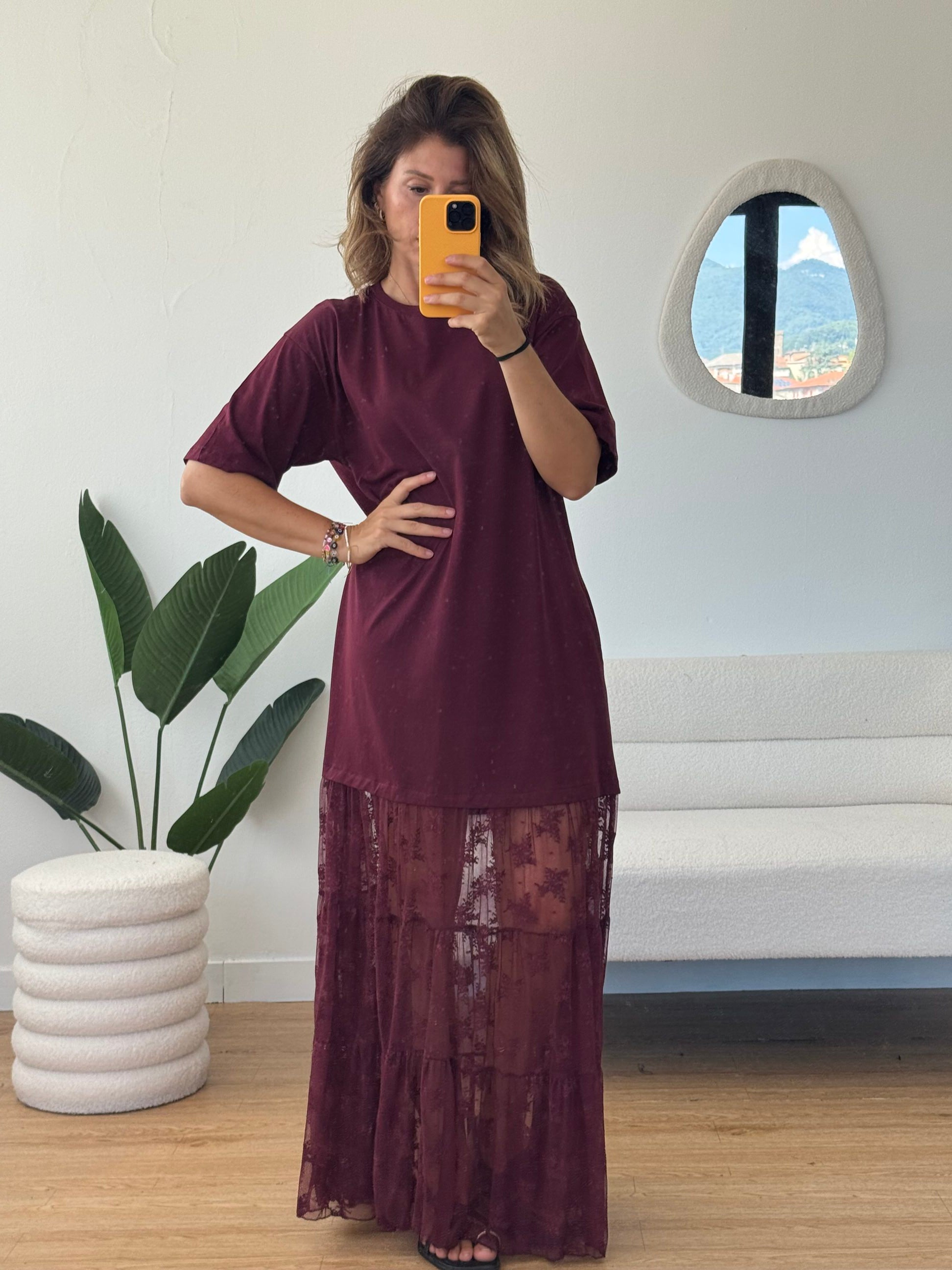 Abito maxi t shirt e gonna pizzo ny Lumina