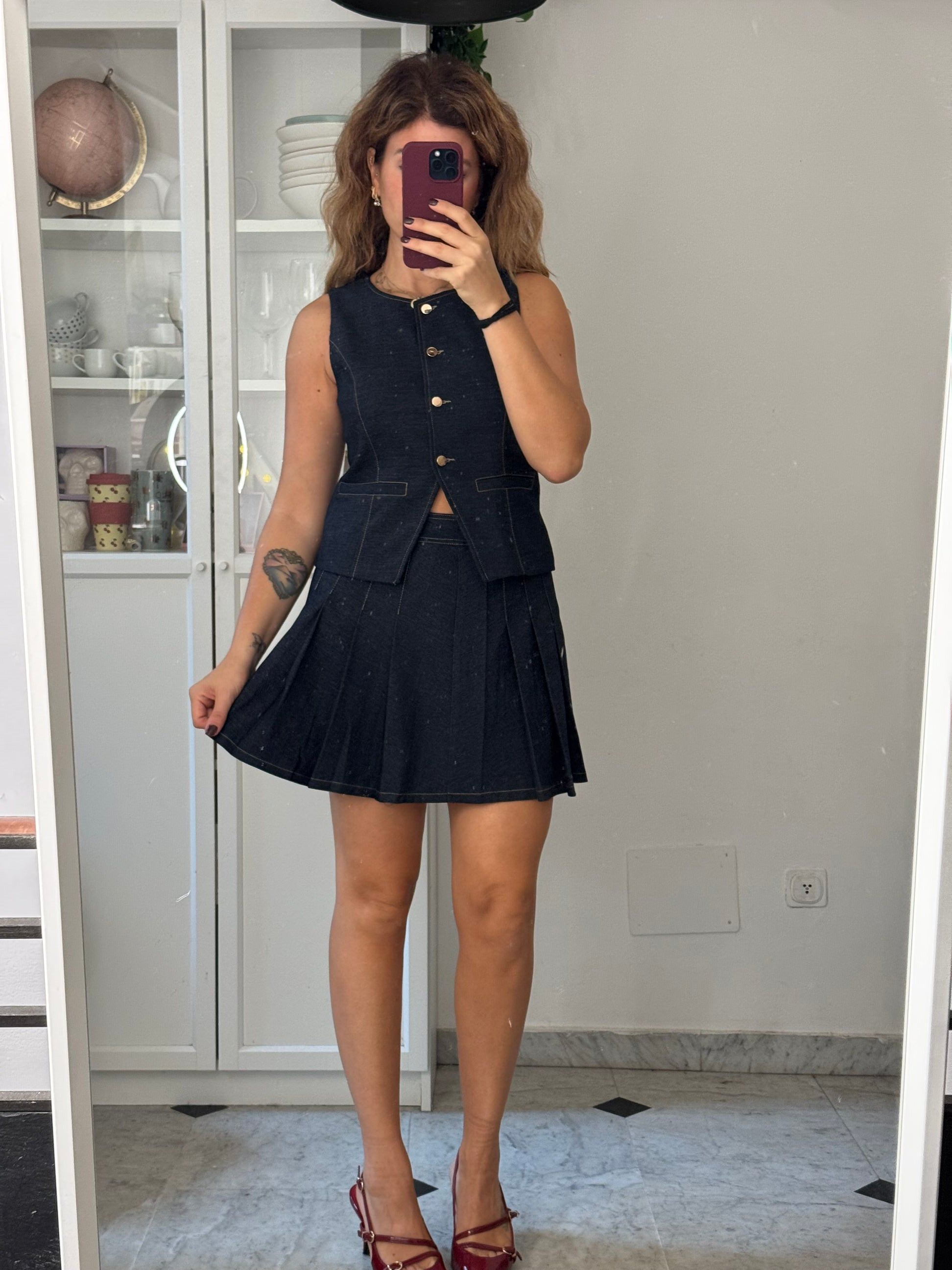 Gonna a pieghe denim completo Michelle