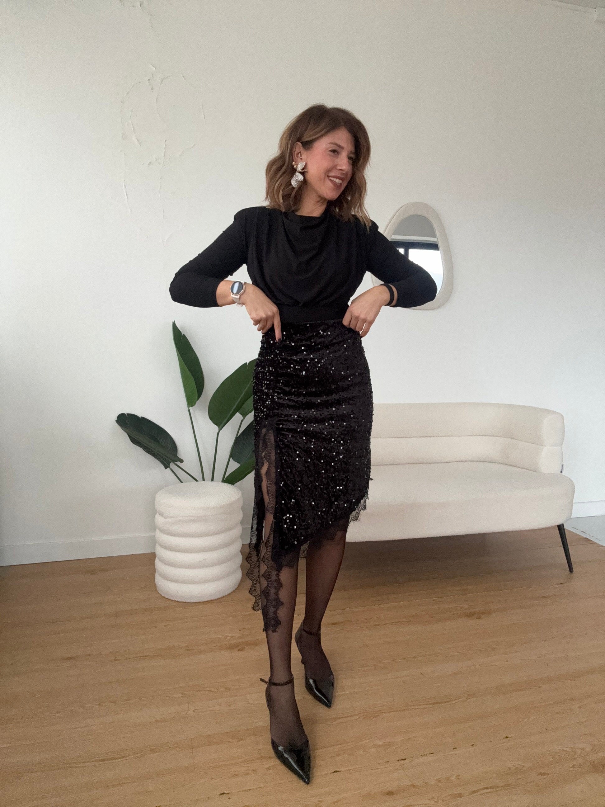 Gonna longuette velluto e paillettes asimmetrica