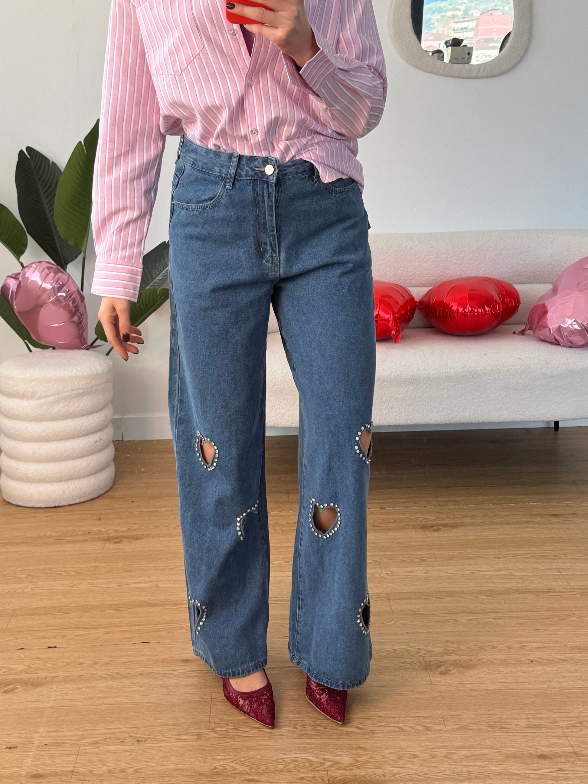 Jeans cuoricini strass