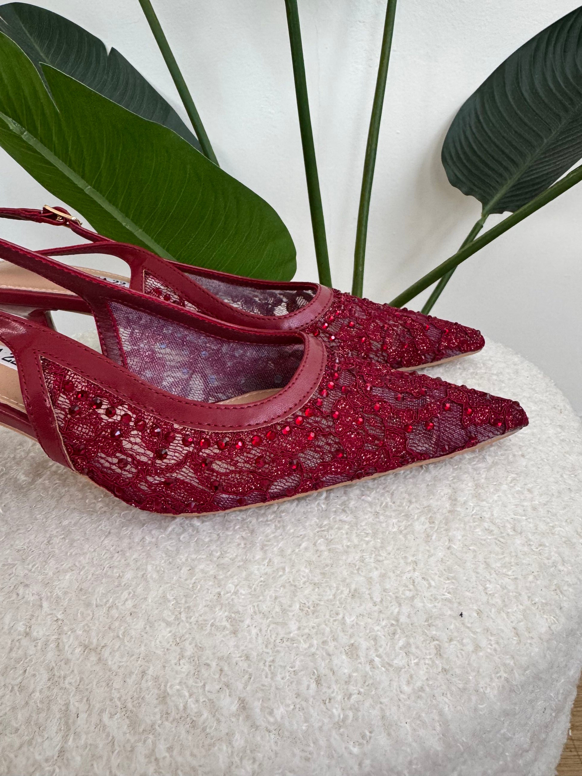 Slingback bordeaux semitrasparenti con brillantini