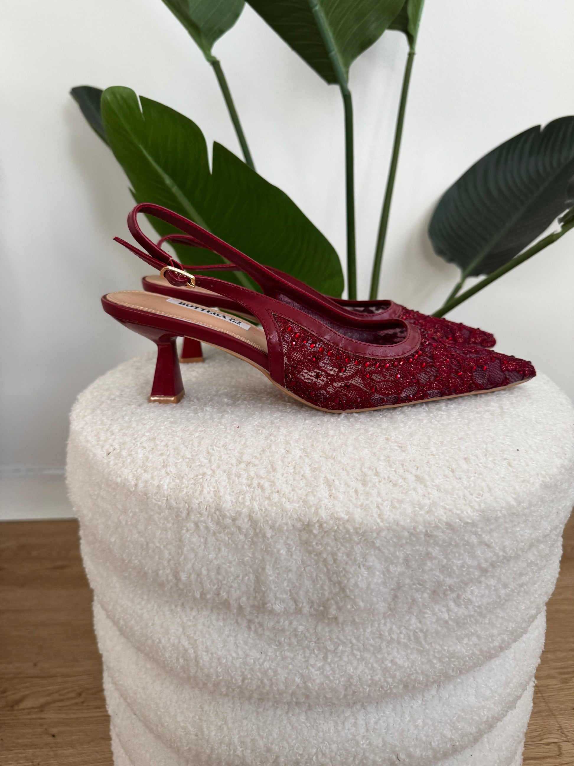 Slingback bordeaux semitrasparenti con brillantini