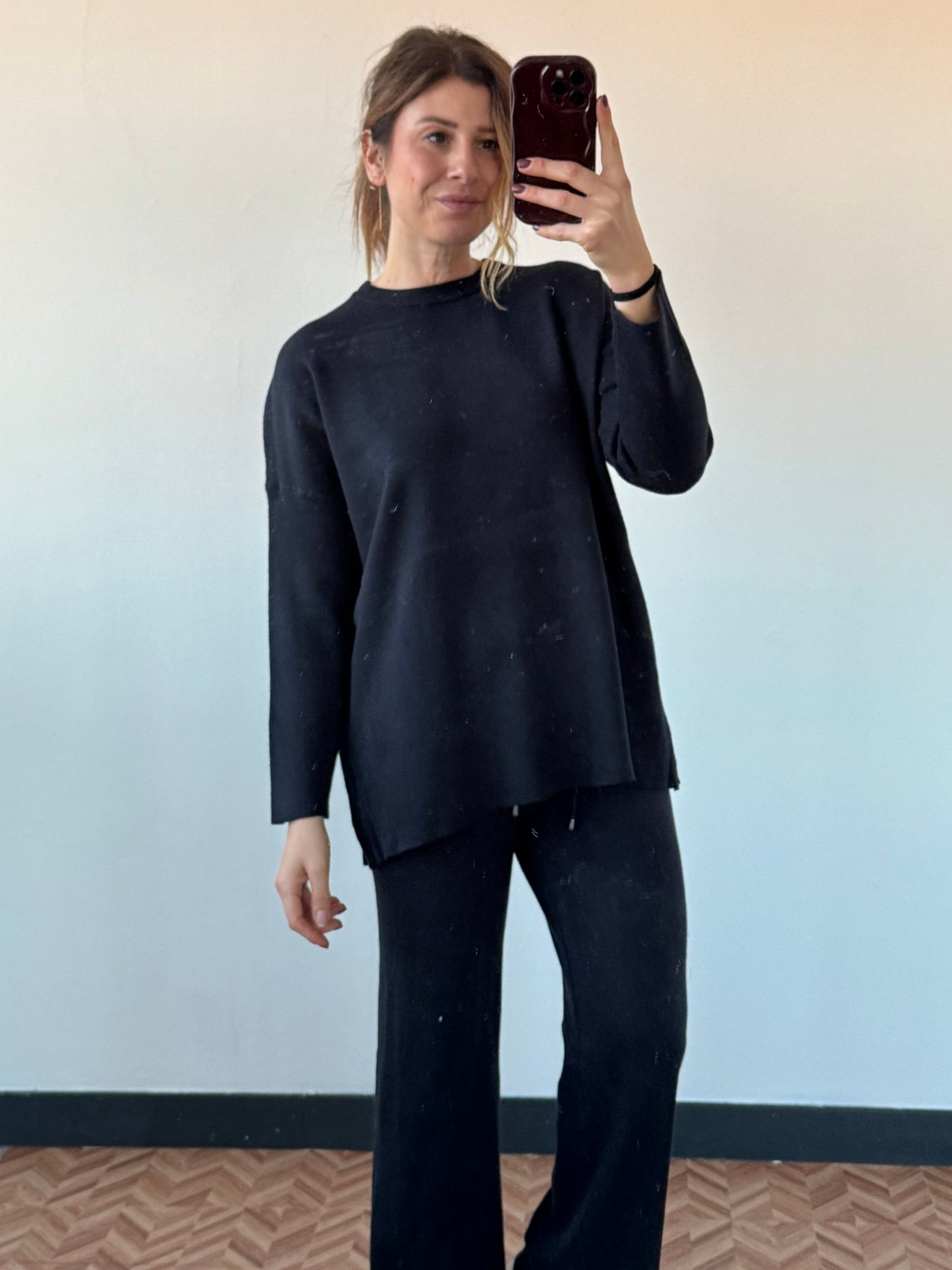 Completo in maglia pantaloni palazzo maglione over