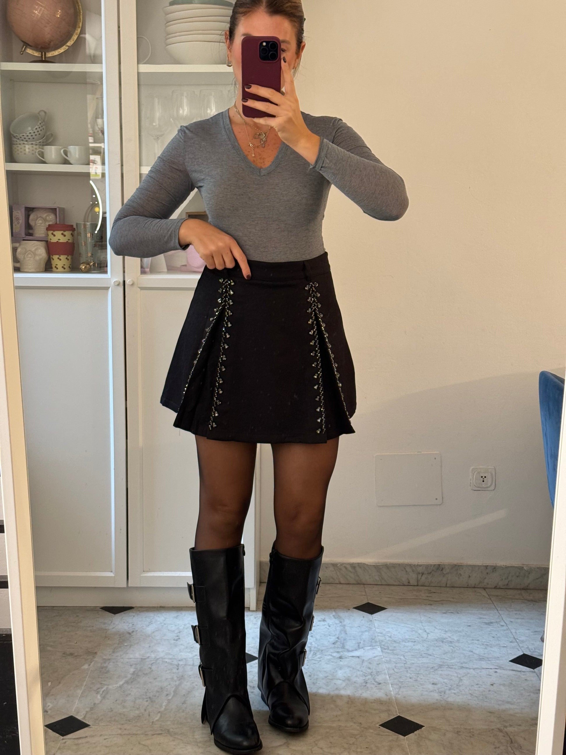 Pantagonna con strass e doppio spacco