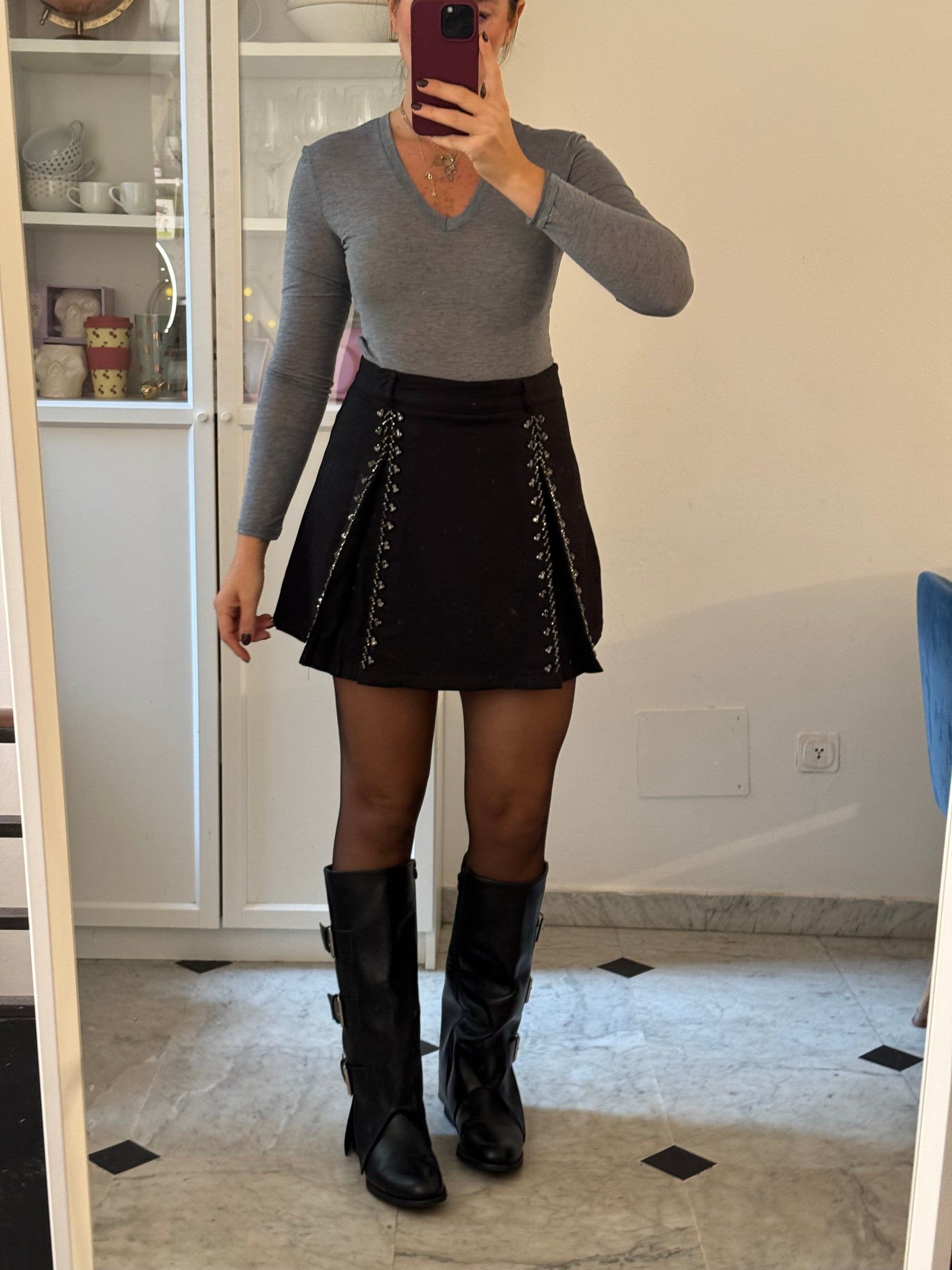 Pantagonna con strass e doppio spacco