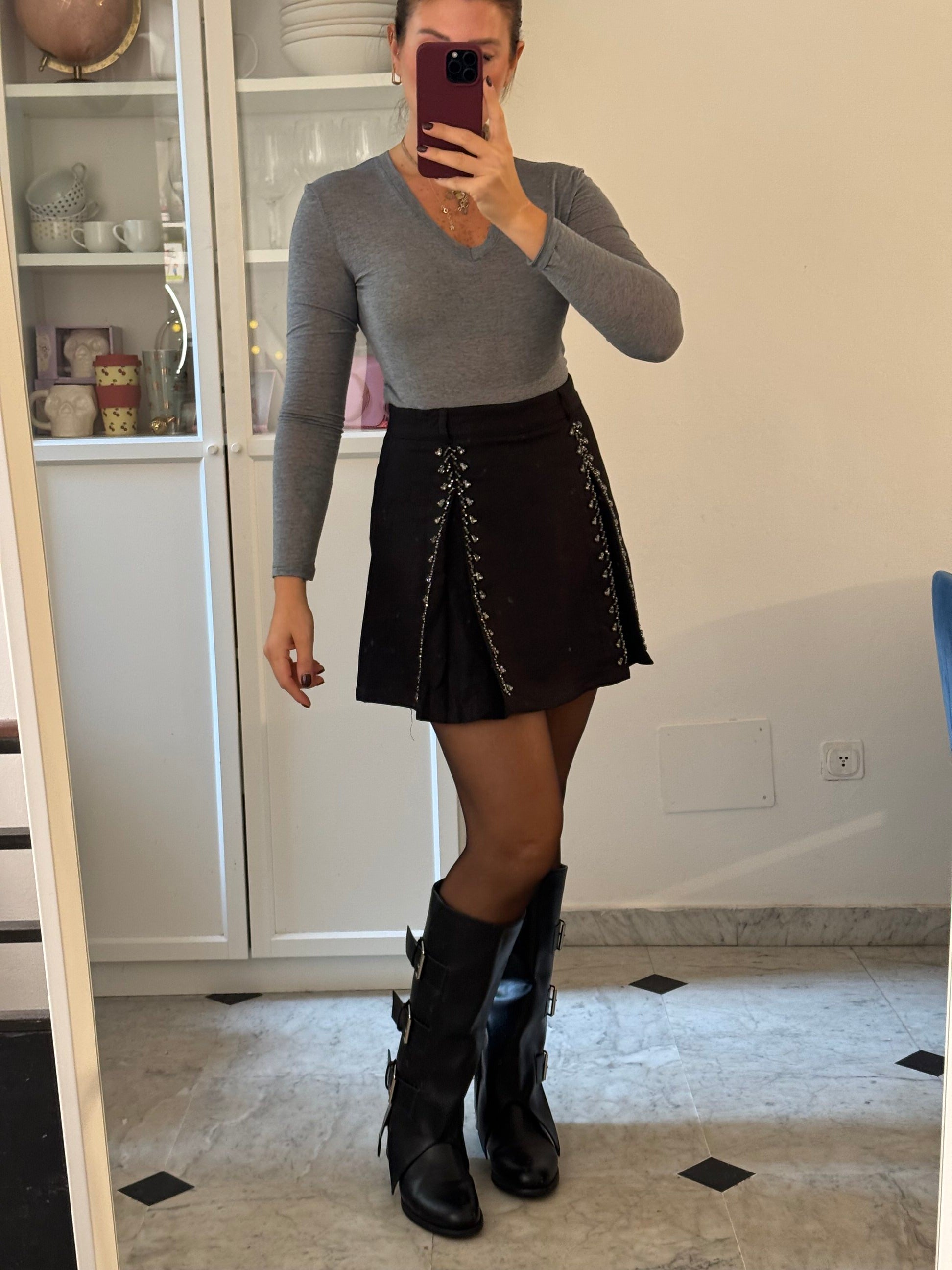 Pantagonna con strass e doppio spacco