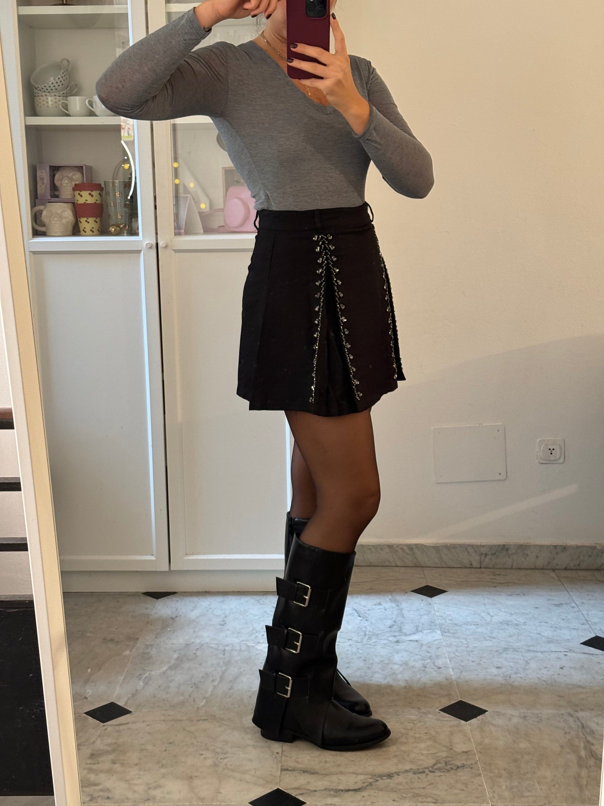 Pantagonna con strass e doppio spacco